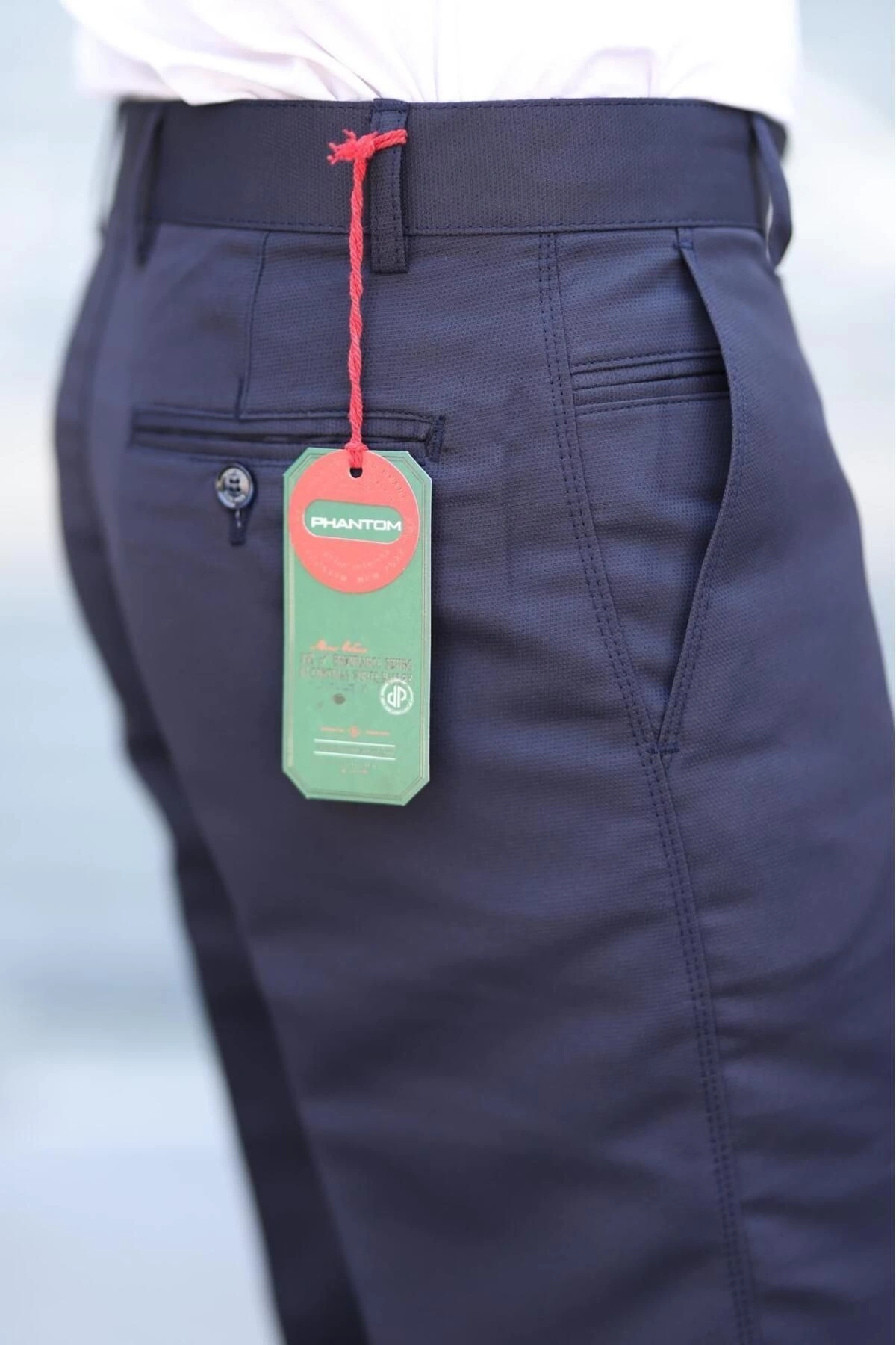 Klasik Kesim Lacivert Mevsimlik Yan Cepli Keten Poliviskon Kumaş Baba Pantolonu Kumaş Pantolon