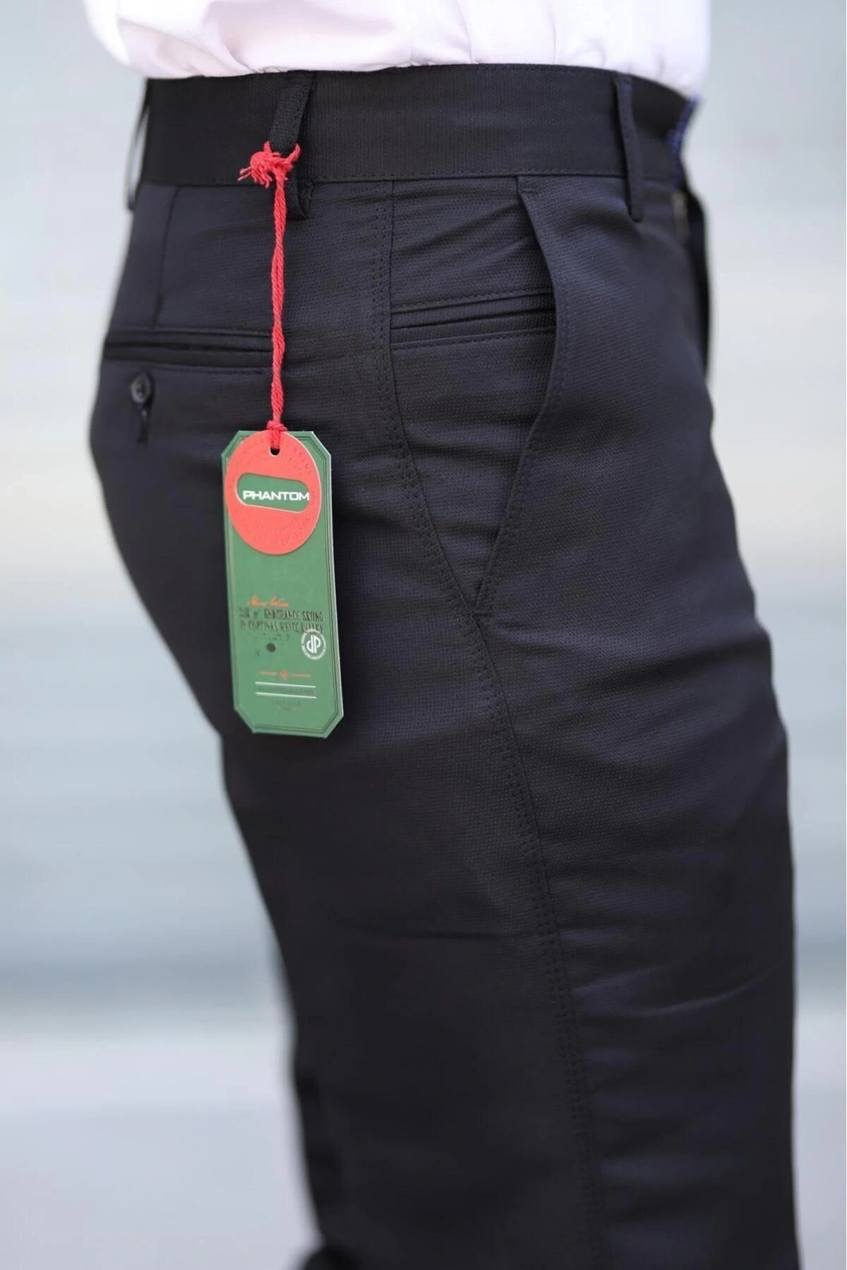 Klasik Kesim Siyah Mevsimlik Yan Cepli Keten Poliviskon Kumaş Baba Pantolonu Kumaş Pantolon