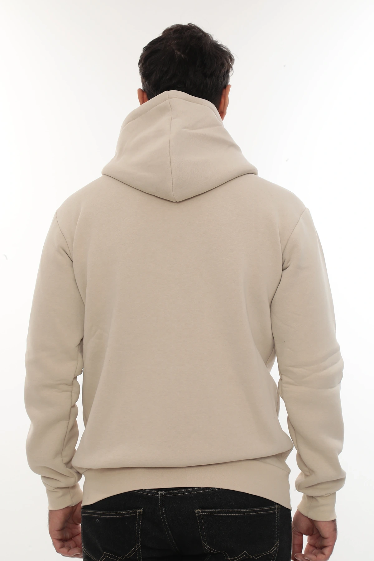 Erkek Bej Standart Fit Normal Kesim Içi Polarlı Tam Fermuarlı Kapüşonlu Pamuklu Sweatshirt