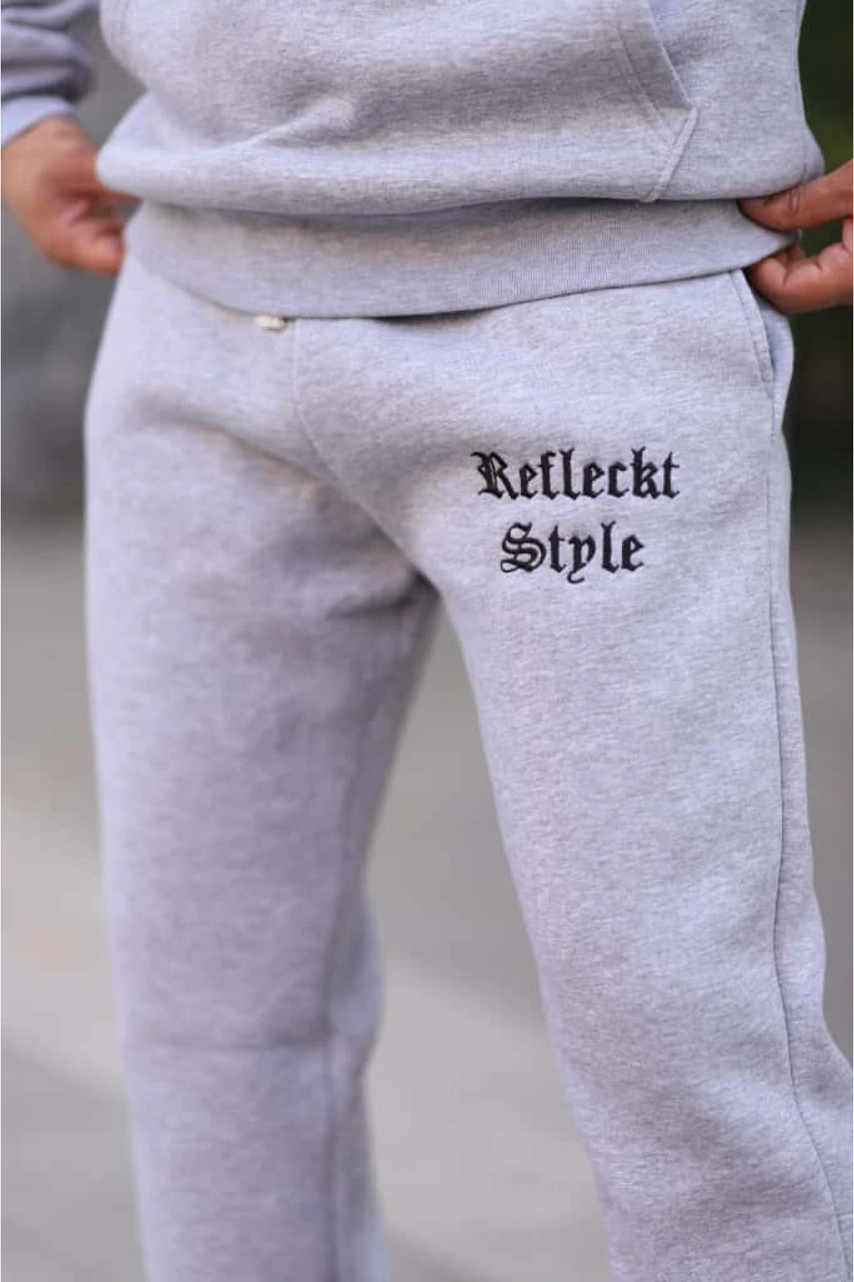 Açık Gri Şık İçi Polarlı Erkek Eşofman Takımı Paça Lastikli Cepli Kapüşonlu Nakış Detaylı Compact Takım