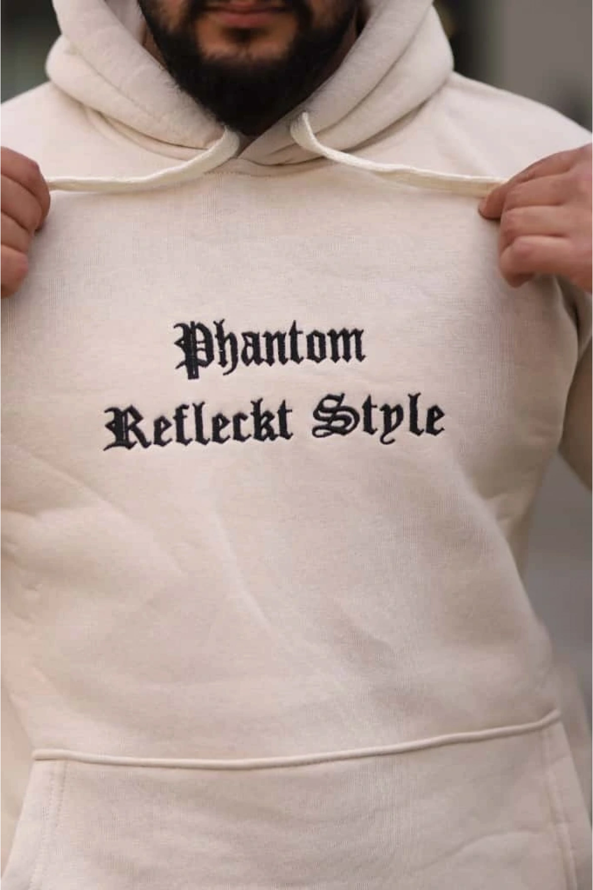 Bej İçi Polarlı Şık Erkek Eşofman Takımı Paça Lastikli Cepli Kapüşonlu Nakış Detaylı Compact Takım