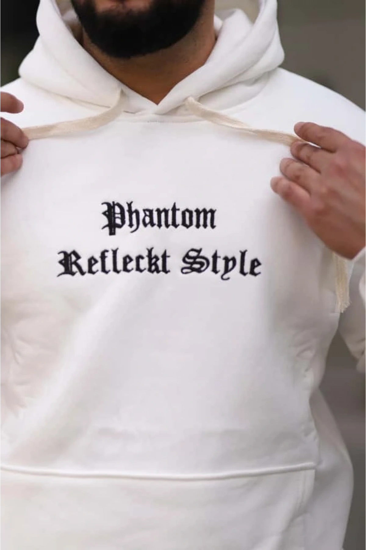 Beyaz İçi Polarlı Şık Erkek Eşofman Takımı Paça Lastikli Cepli Kapüşonlu Nakış Detaylı Compact Takım