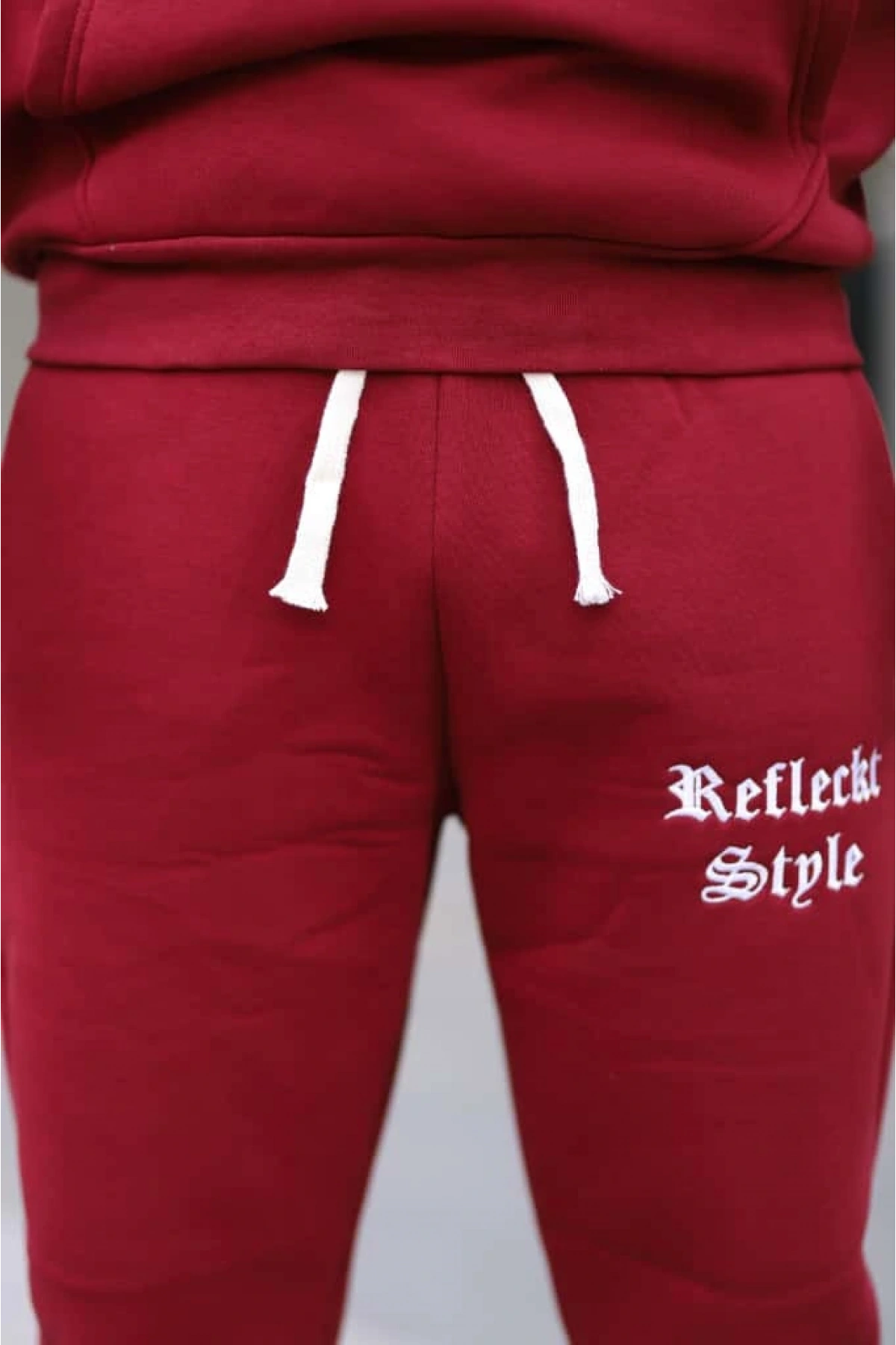 Bordo Şık İçi Polarlı Erkek Eşofman Takımı Paça Lastikli Cepli Kapüşonlu Nakış Detaylı Compact Takım