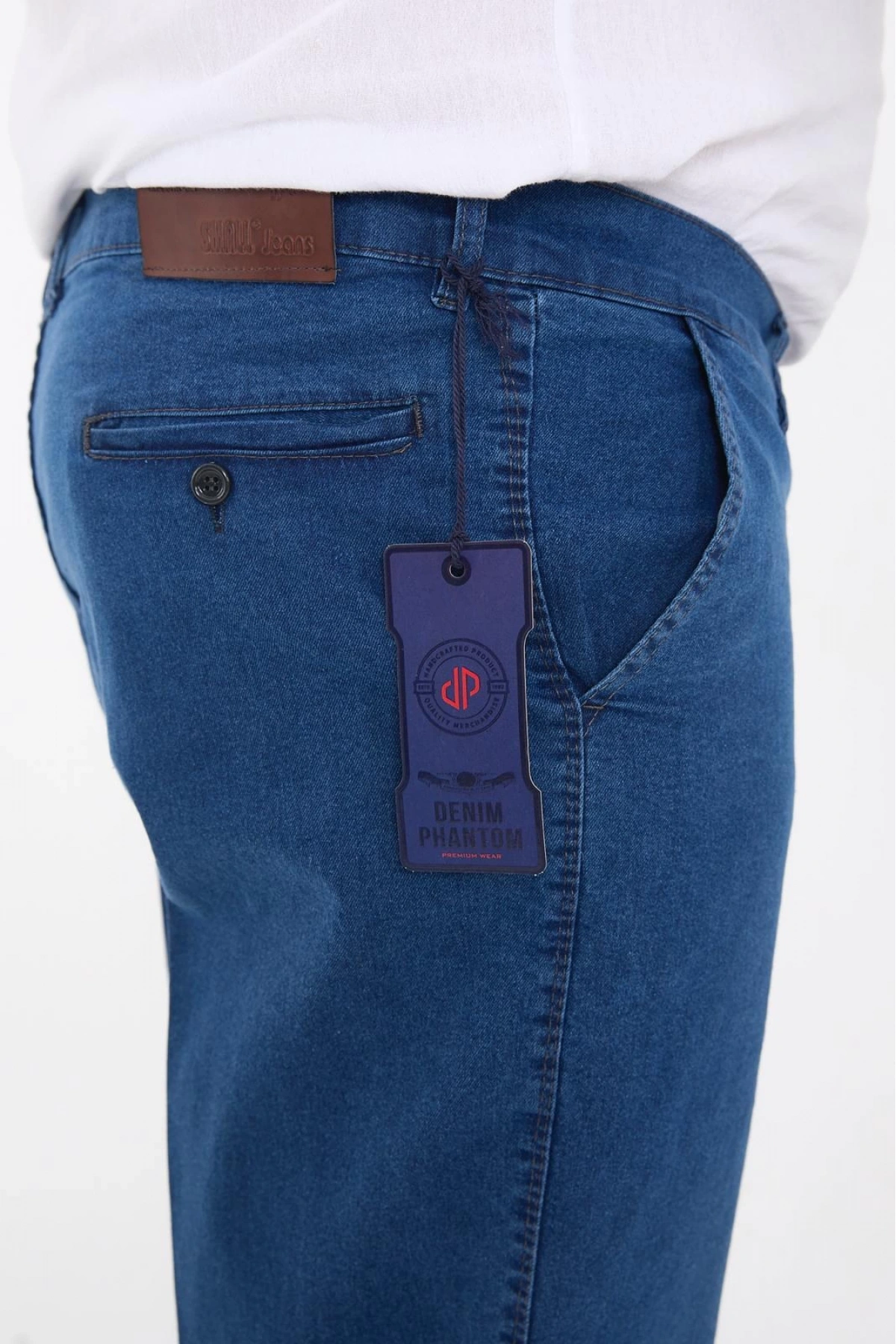 Açık Mavi Büyük Beden Erkek Likralı Battal Yüksek Bel Kot Pantolon Rahat Kesim Jean Denim