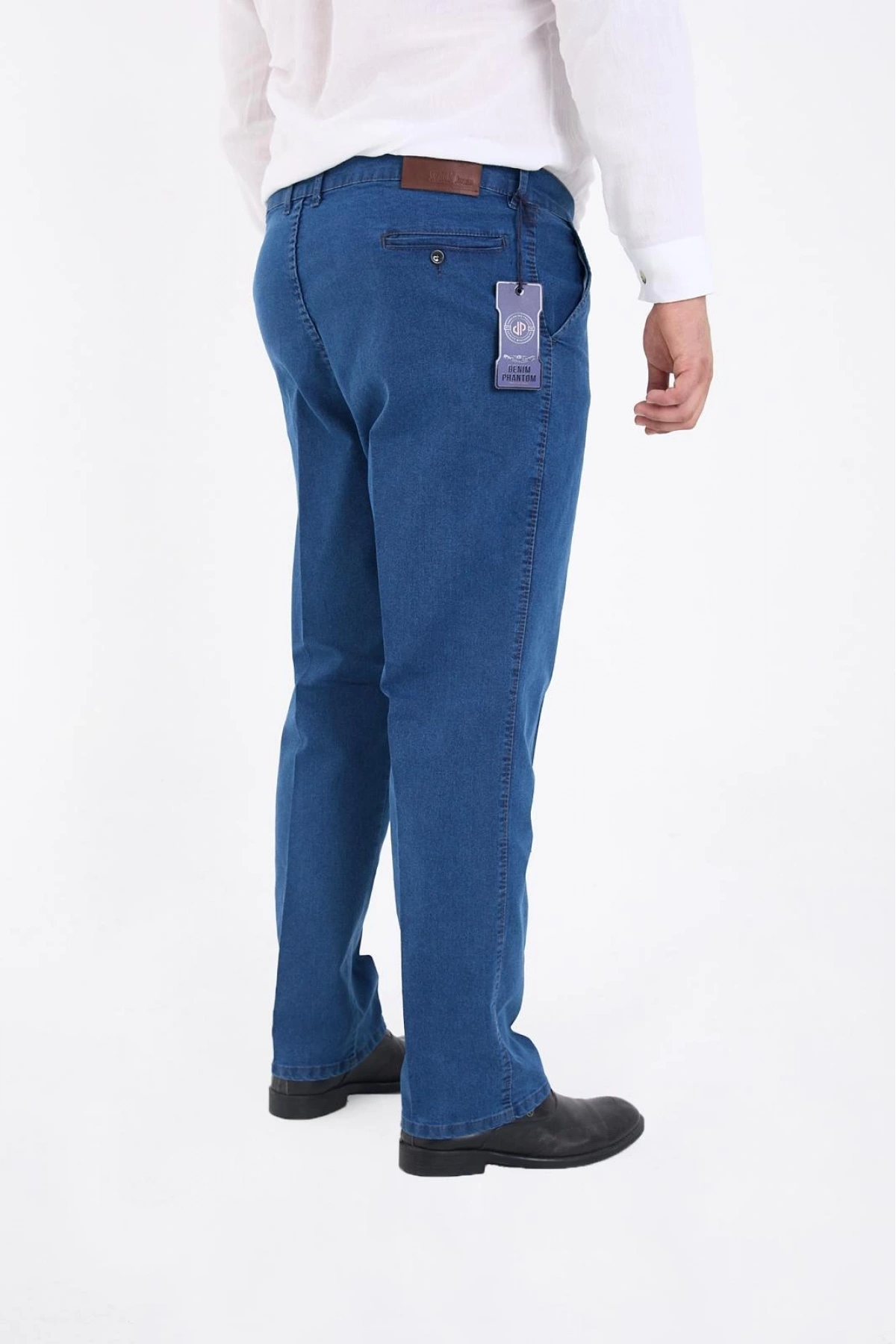 Açık Mavi Büyük Beden Erkek Likralı Battal Yüksek Bel Kot Pantolon Rahat Kesim Jean Denim