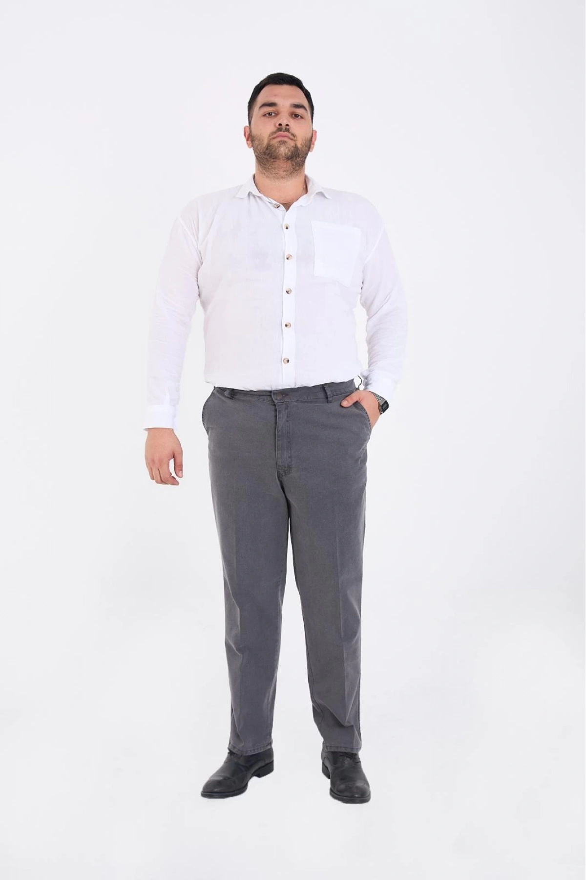 Gri Büyük Beden Erkek Likralı Battal Yüksek Bel Kot Pantolon Rahat Kesim Jean Denim