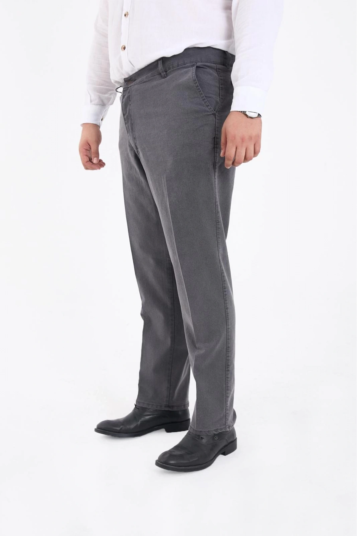 Gri Büyük Beden Erkek Likralı Battal Yüksek Bel Kot Pantolon Rahat Kesim Jean Denim