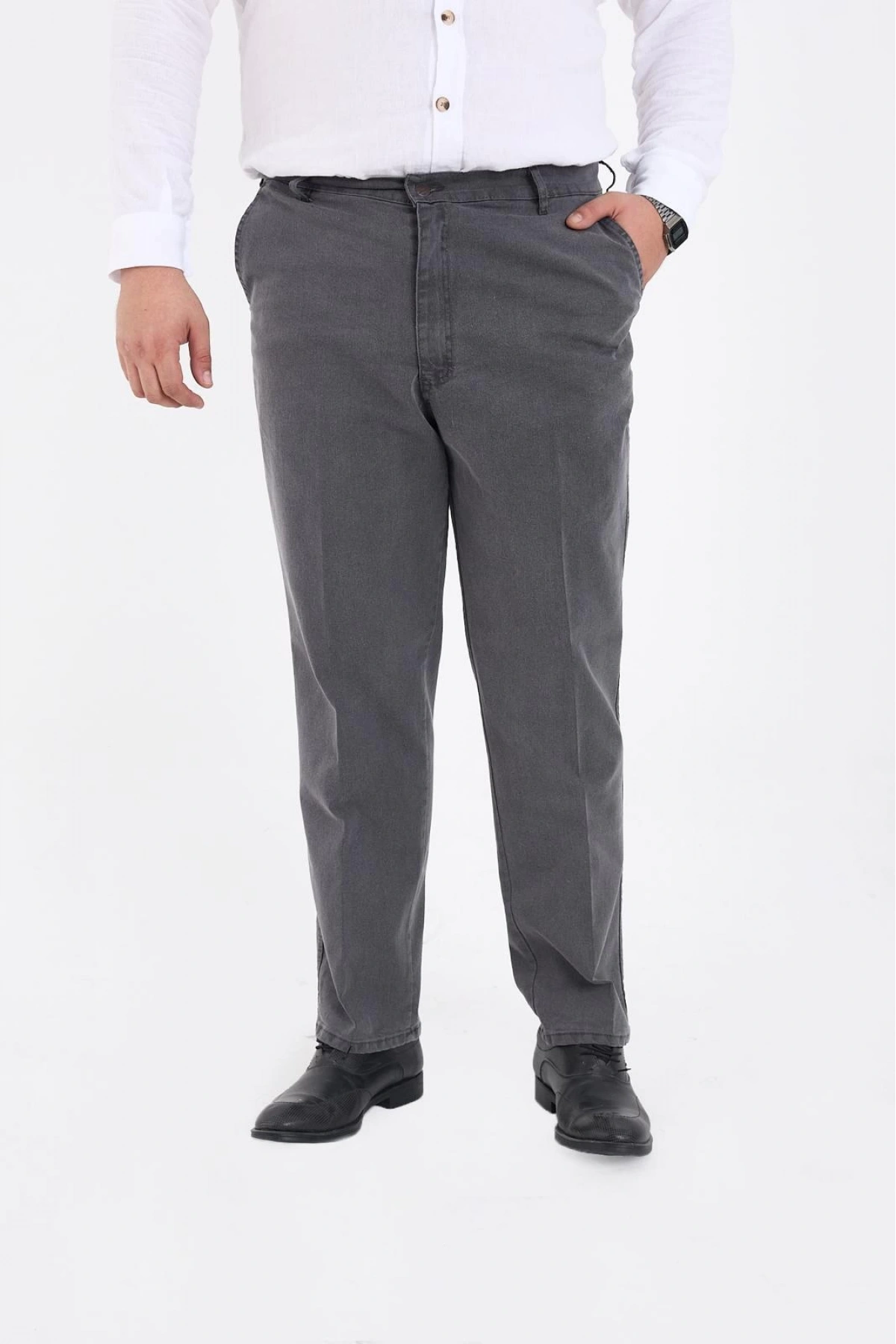 Gri Büyük Beden Erkek Likralı Battal Yüksek Bel Kot Pantolon Rahat Kesim Jean Denim