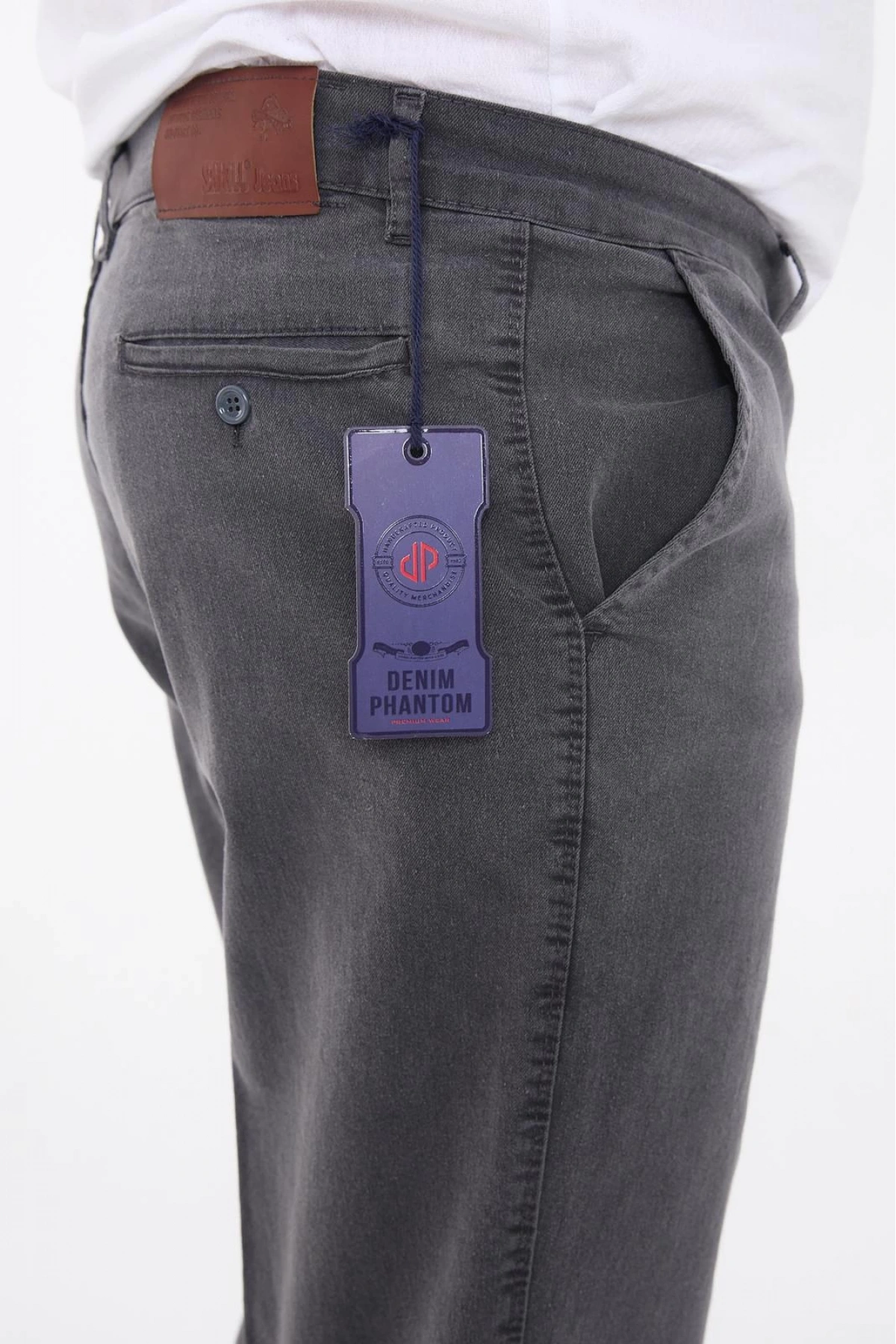 Gri Büyük Beden Erkek Likralı Battal Yüksek Bel Kot Pantolon Rahat Kesim Jean Denim