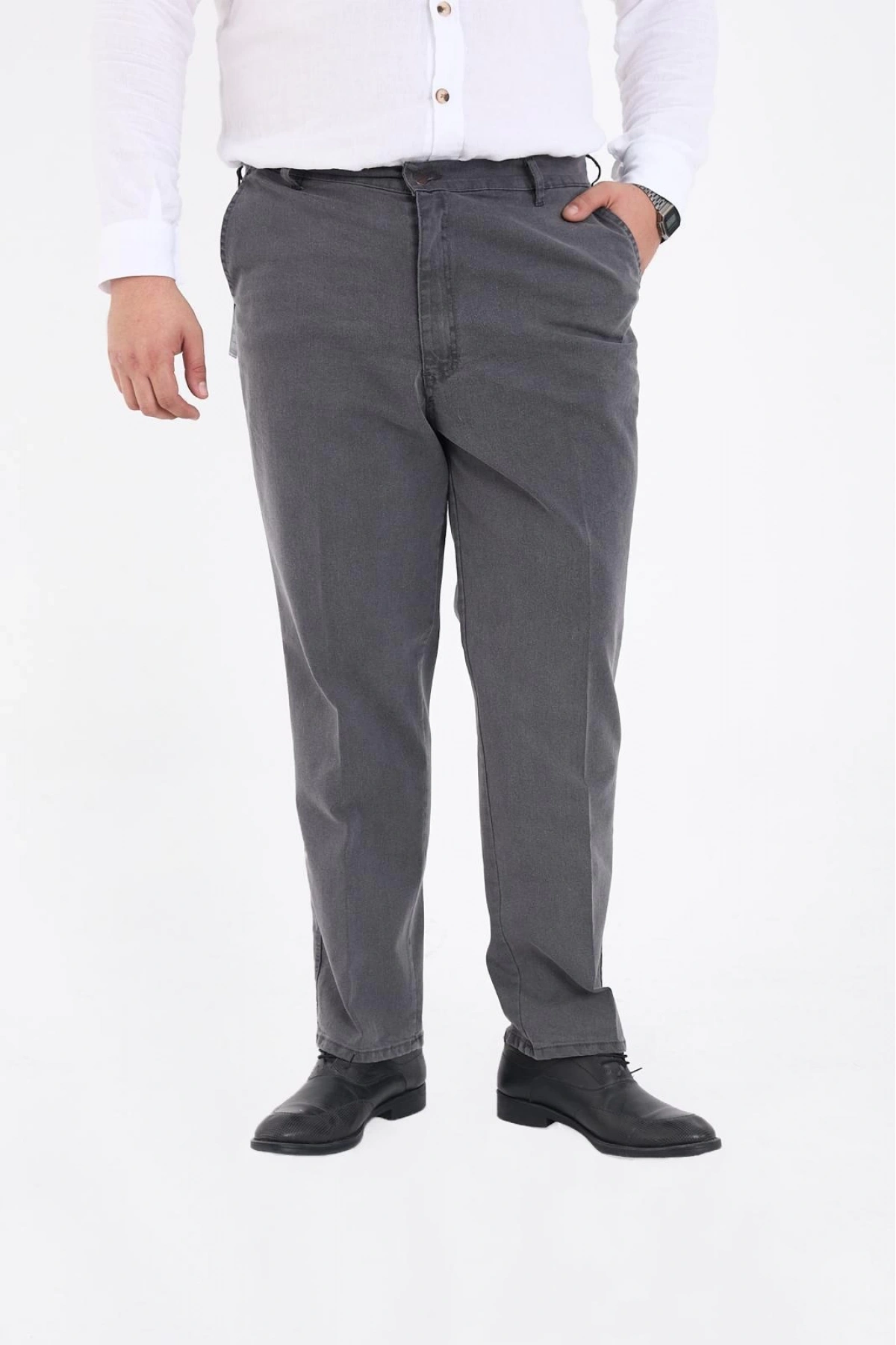 Gri Büyük Beden Erkek Likralı Battal Yüksek Bel Kot Pantolon Rahat Kesim Jean Denim