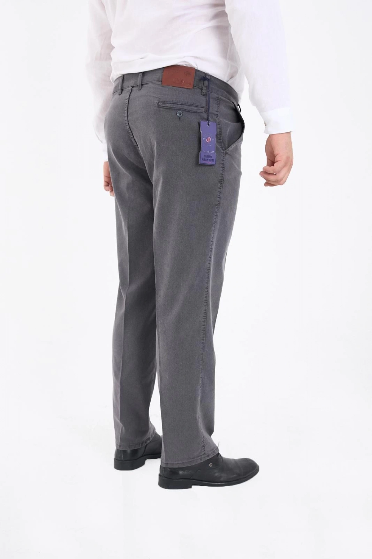 Gri Büyük Beden Erkek Likralı Battal Yüksek Bel Kot Pantolon Rahat Kesim Jean Denim