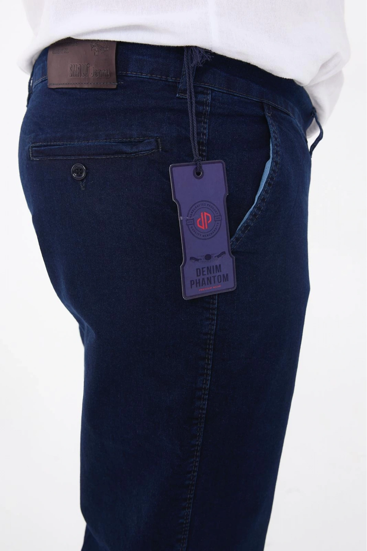 Mavi Büyük Beden Erkek Likralı Battal Yüksek Bel Kot Pantolon Rahat Kesim Jean Denim