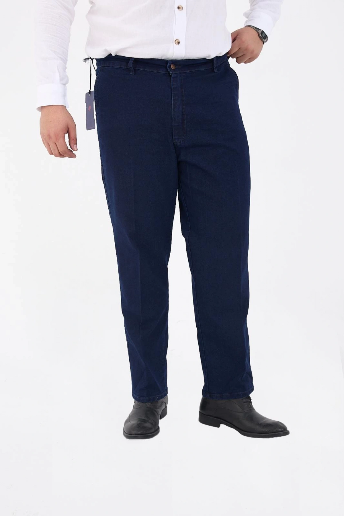 Mavi Büyük Beden Erkek Likralı Battal Yüksek Bel Kot Pantolon Rahat Kesim Jean Denim