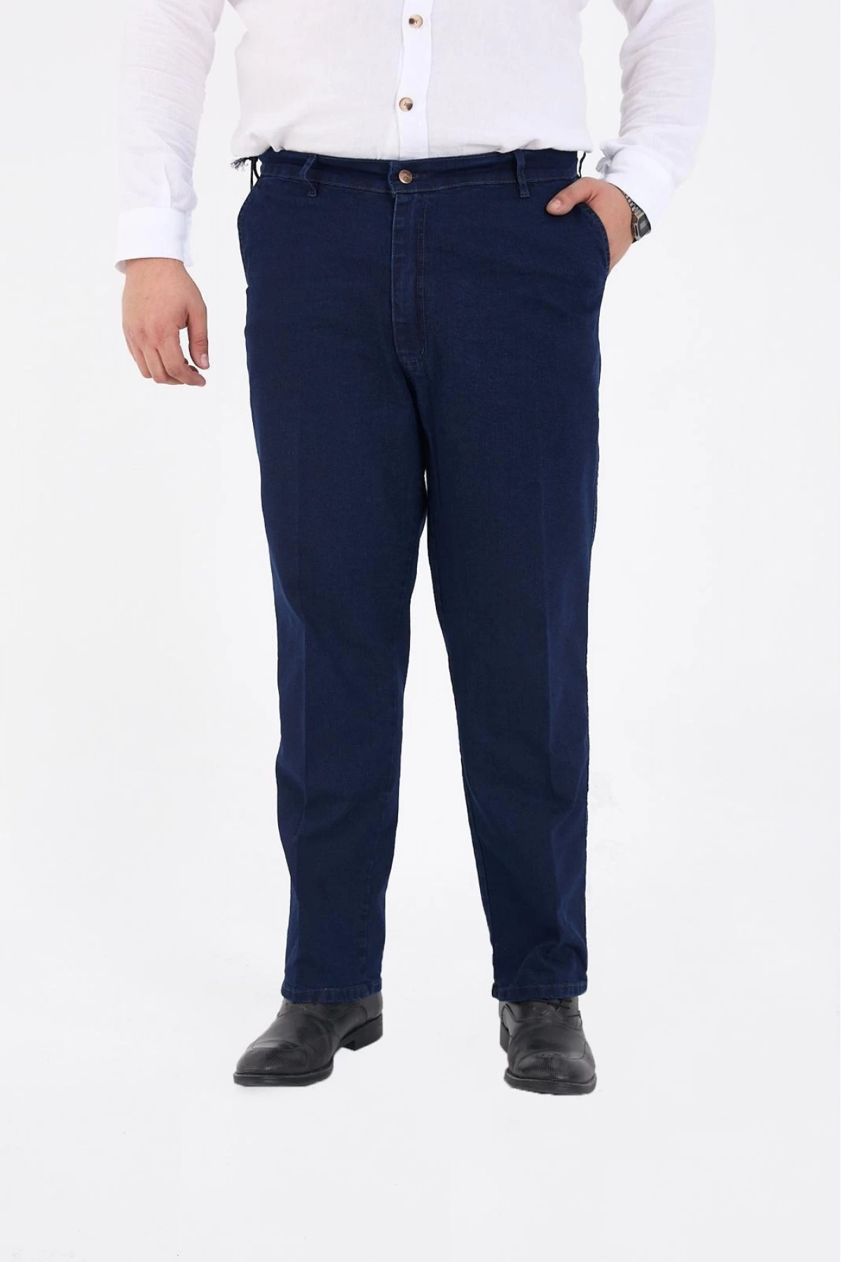 Mavi Büyük Beden Erkek Likralı Battal Yüksek Bel Kot Pantolon Rahat Kesim Jean Denim