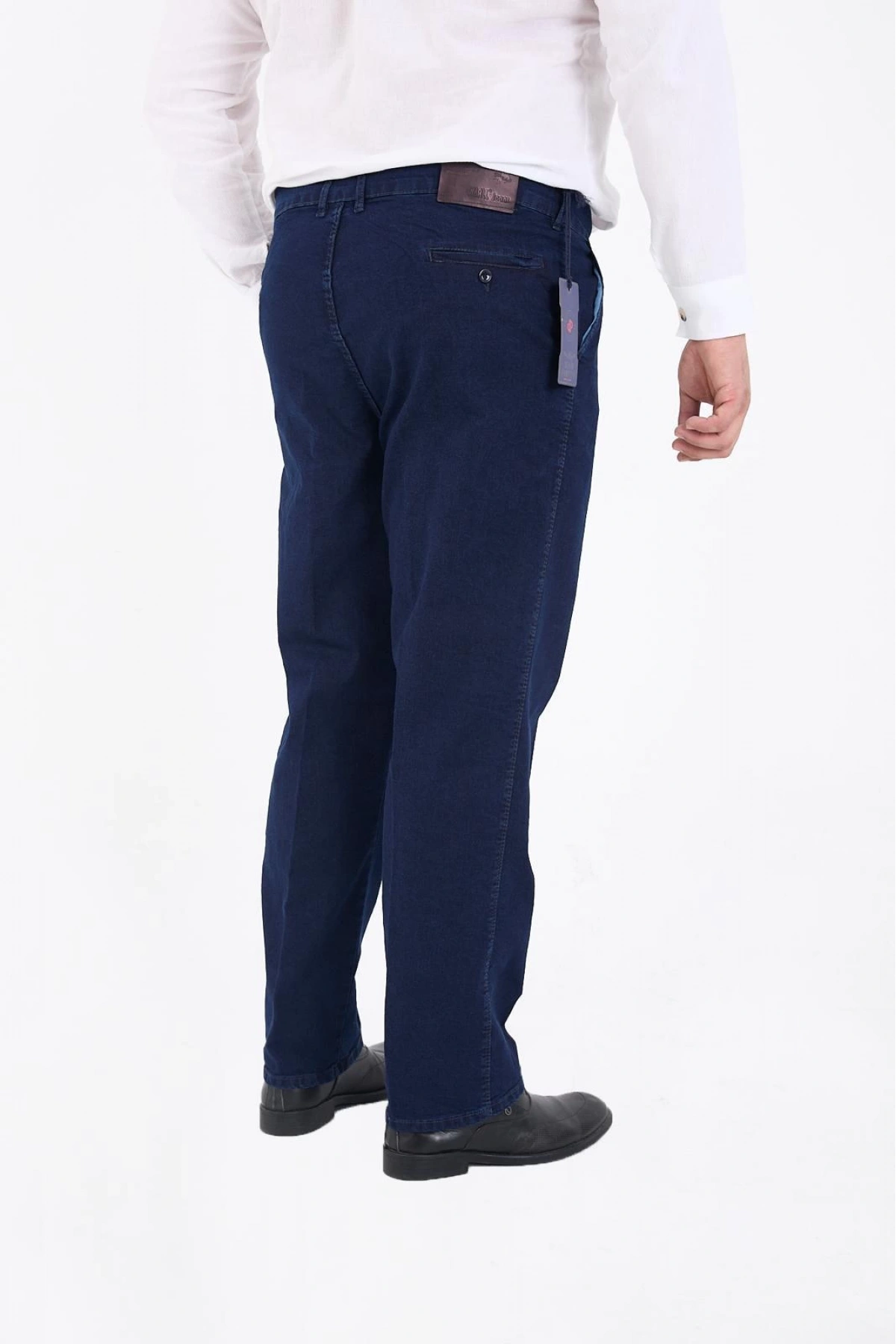 Mavi Büyük Beden Erkek Likralı Battal Yüksek Bel Kot Pantolon Rahat Kesim Jean Denim