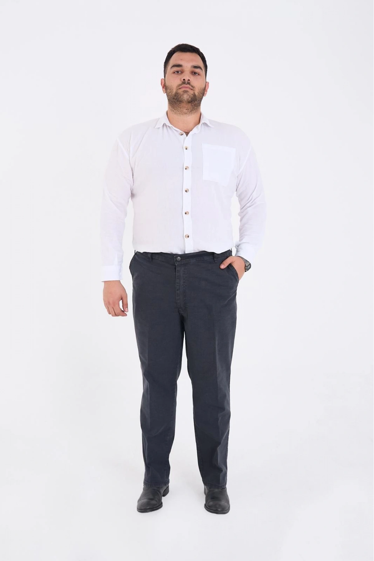 Füme Büyük Beden Erkek Likralı Battal Yüksek Bel Kot Pantolon Rahat Kesim Jean Denim