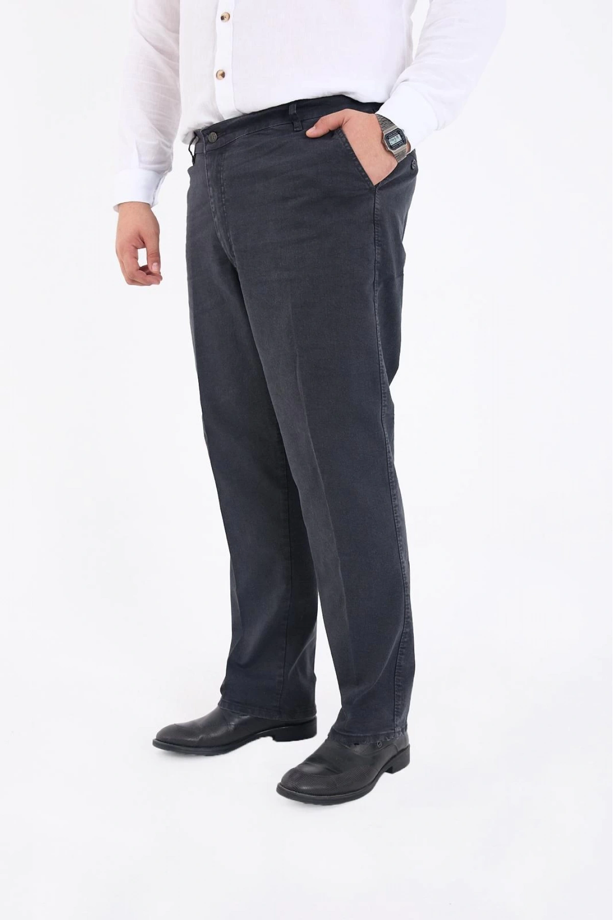 Füme Büyük Beden Erkek Likralı Battal Yüksek Bel Kot Pantolon Rahat Kesim Jean Denim