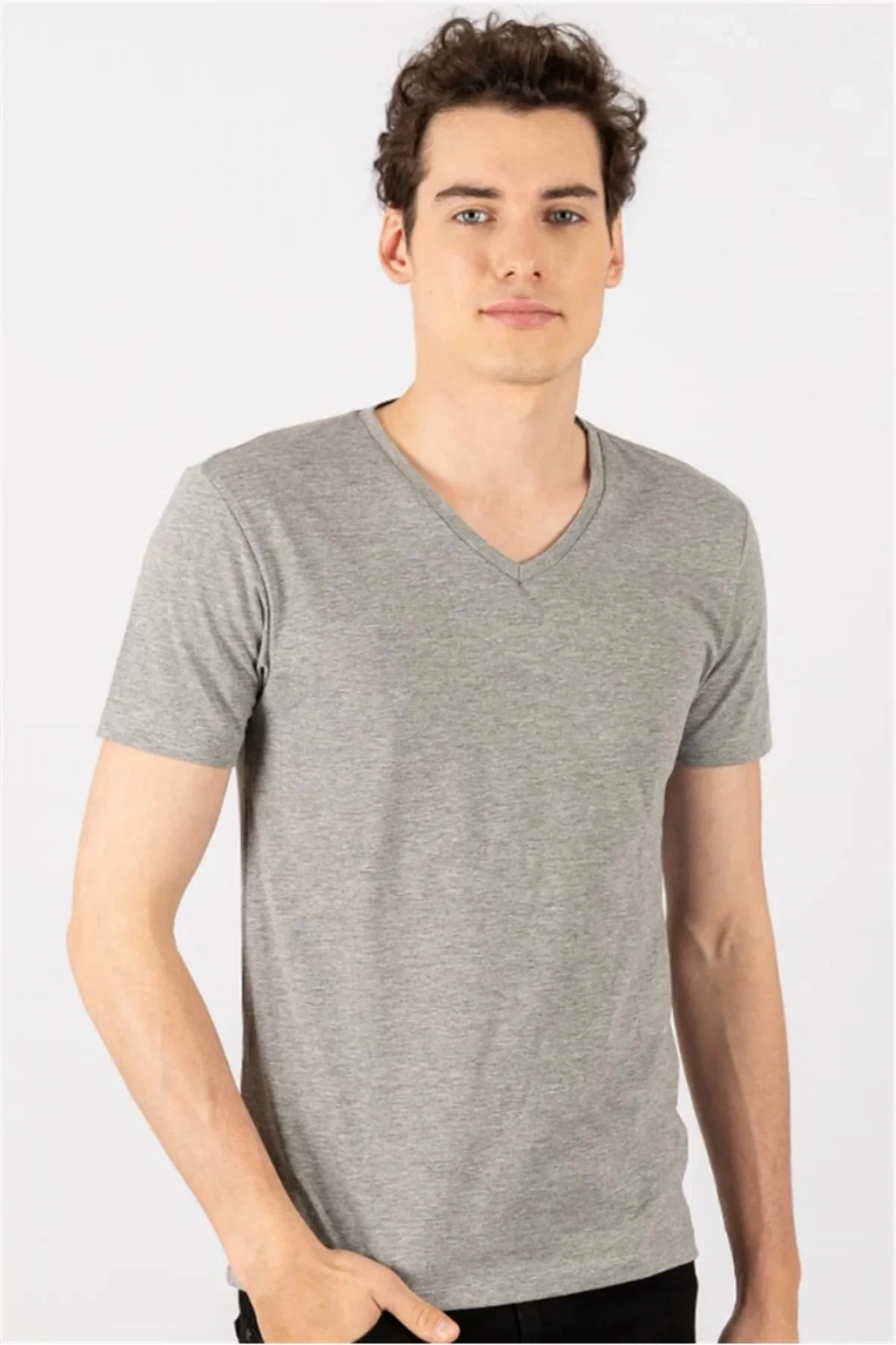 Erkek 4lü Paket Likralı Şık Pamuklu Yumuşak Dokulu Slim Fit V Yaka Basic Tişört