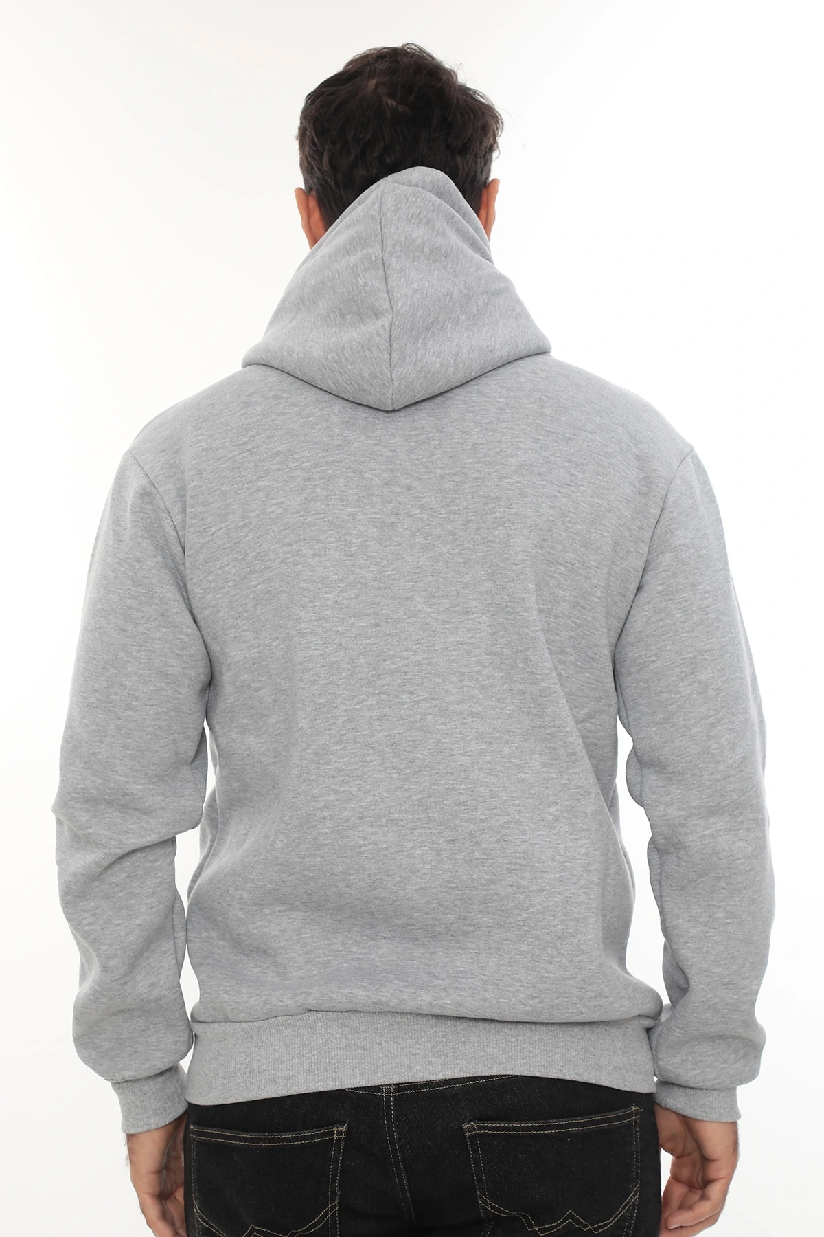 Erkek Açık Gri Standart Fit Normal Kesim Içi Polarlı Tam Fermuarlı Kapüşonlu Pamuklu Sweatshirt