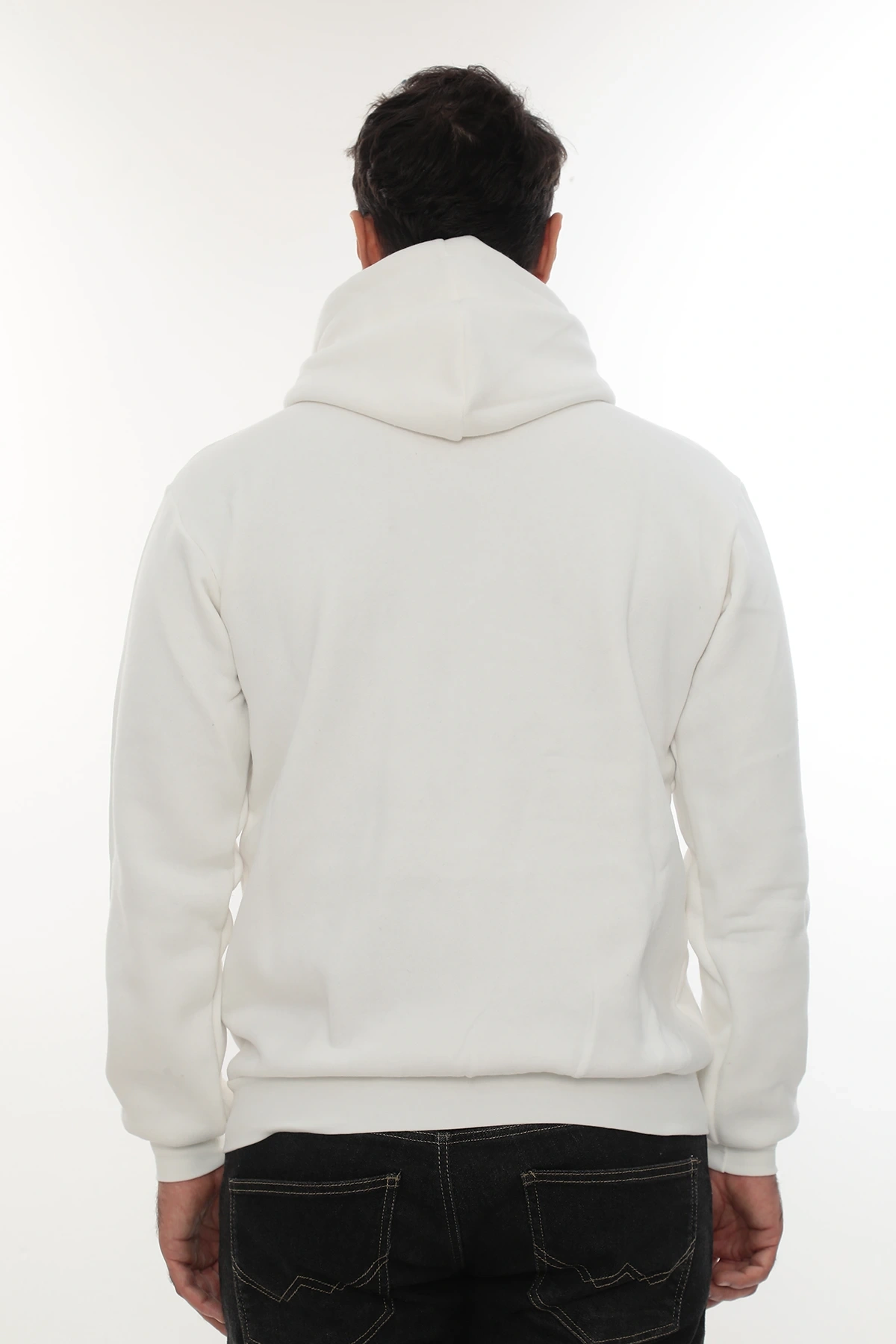 Erkek Beyaz Standart Fit Normal Kesim Içi Polarlı Tam Fermuarlı Kapüşonlu Pamuklu Sweatshirt