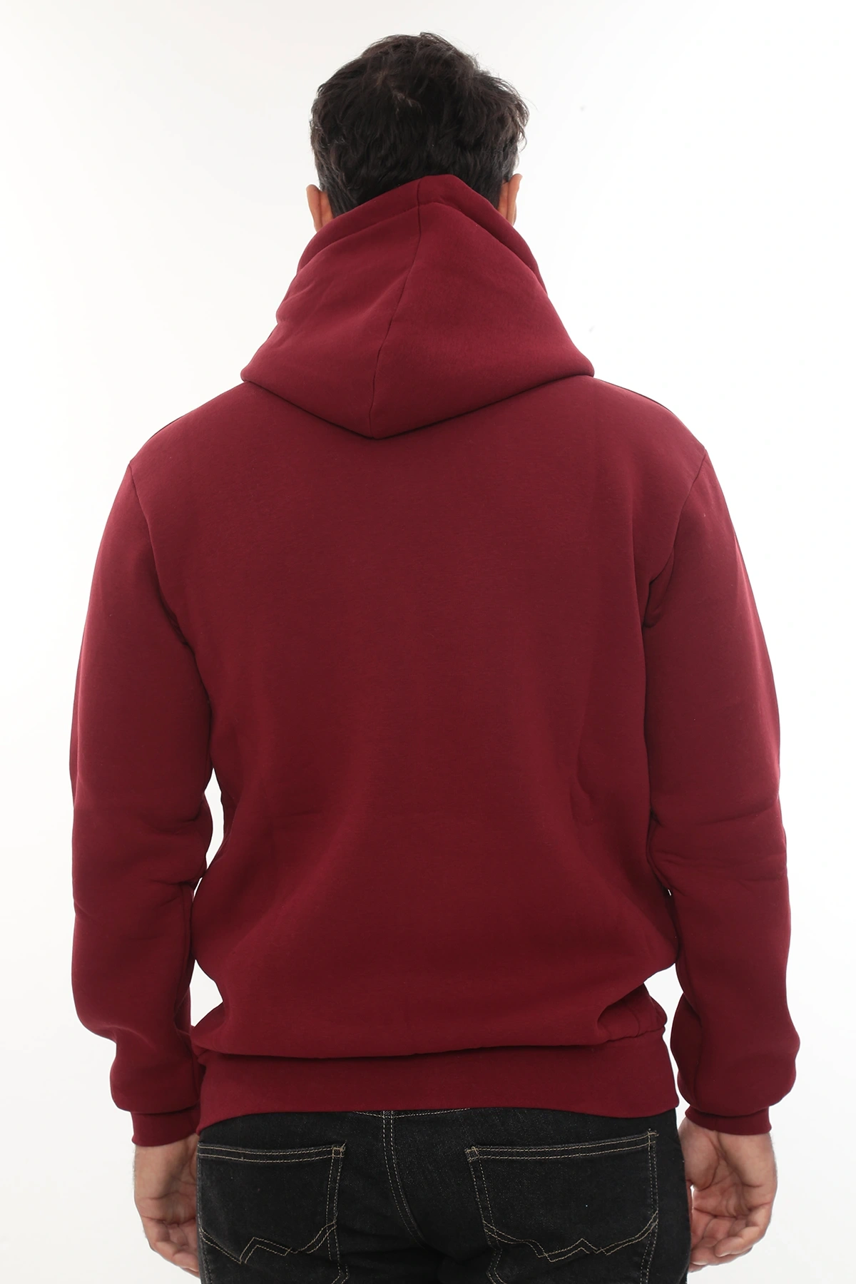 Erkek Bordo Standart Fit Normal Kesim Içi Polarlı Tam Fermuarlı Kapüşonlu Pamuklu Sweatshirt