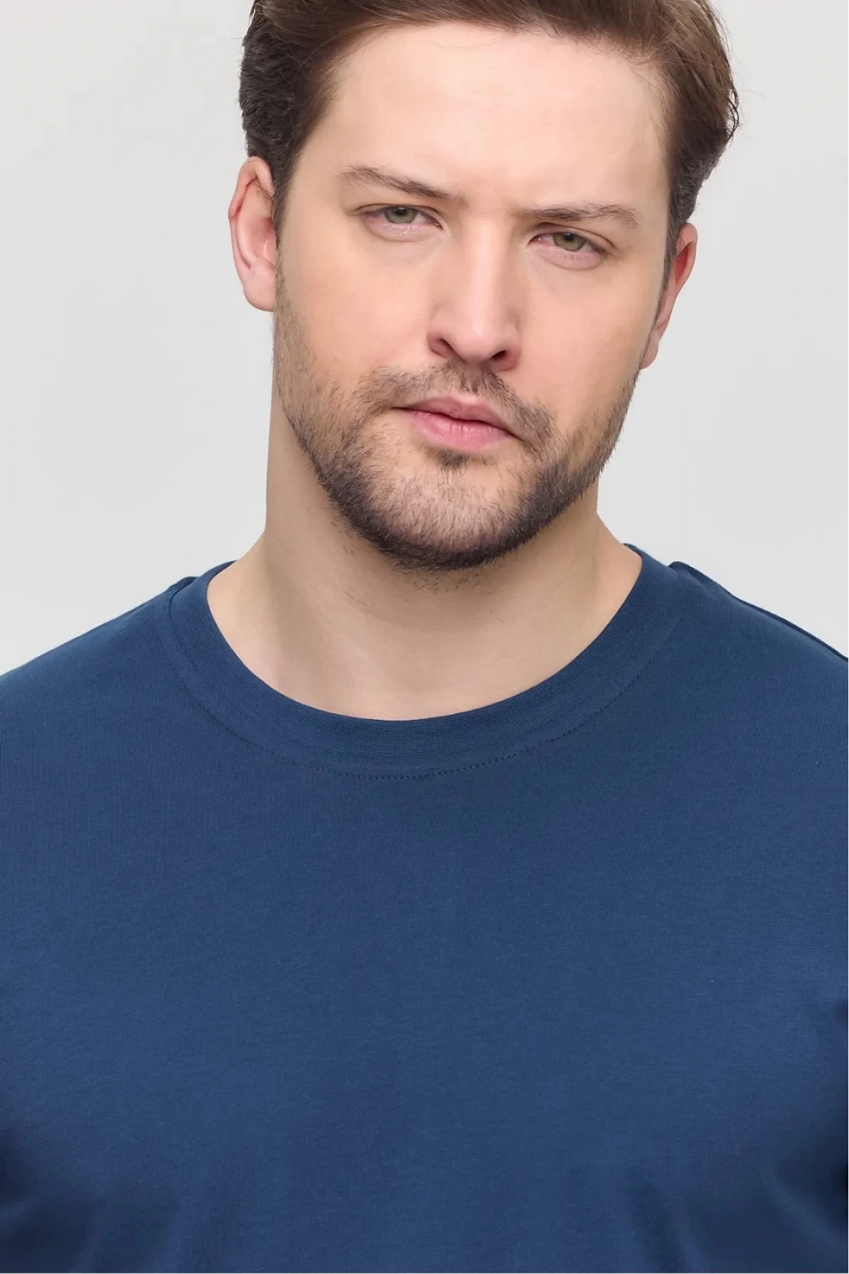 Erkek Lacivert Likralı Şık Pamuklu Slim Fit Dar Kesim Bisiklet Yaka Basic Tişört