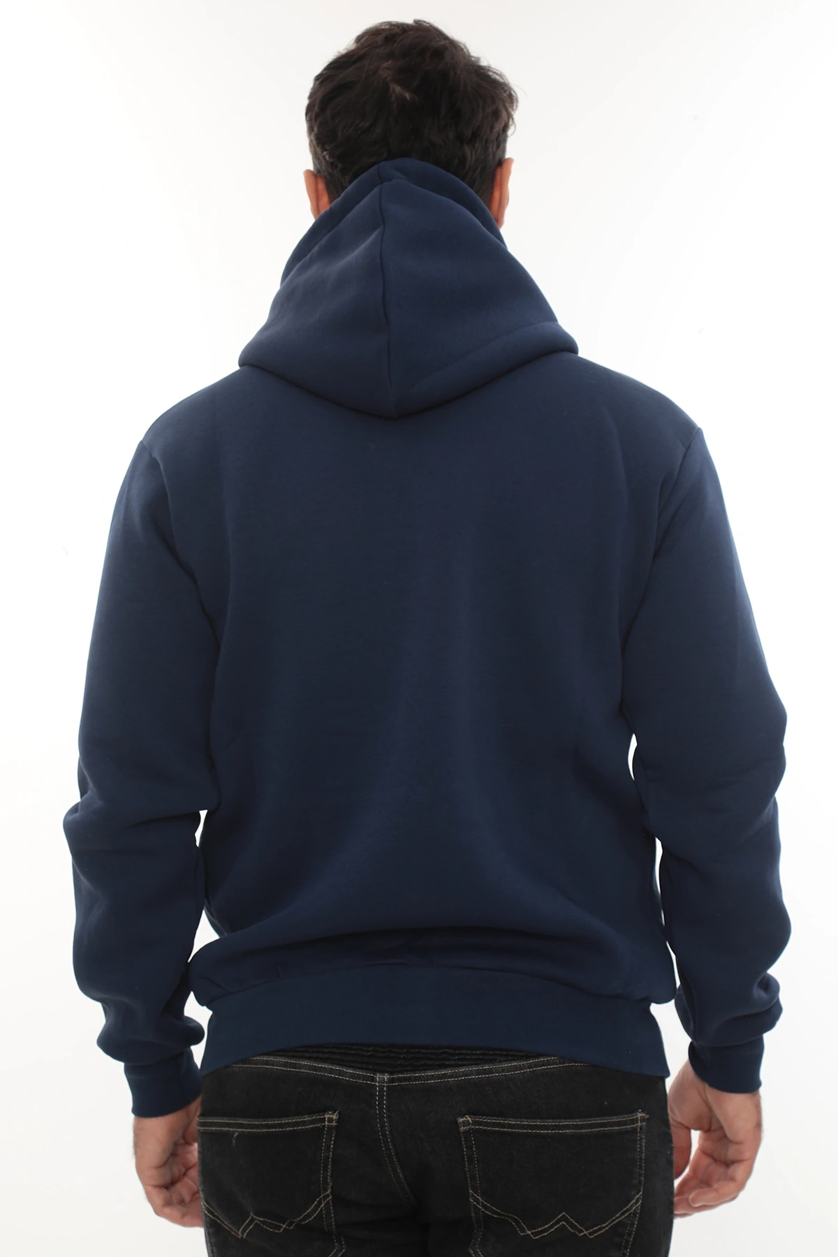 Erkek Mavi Standart Fit Normal Kesim Içi Polarlı Tam Fermuarlı Kapüşonlu Pamuklu Sweatshirt