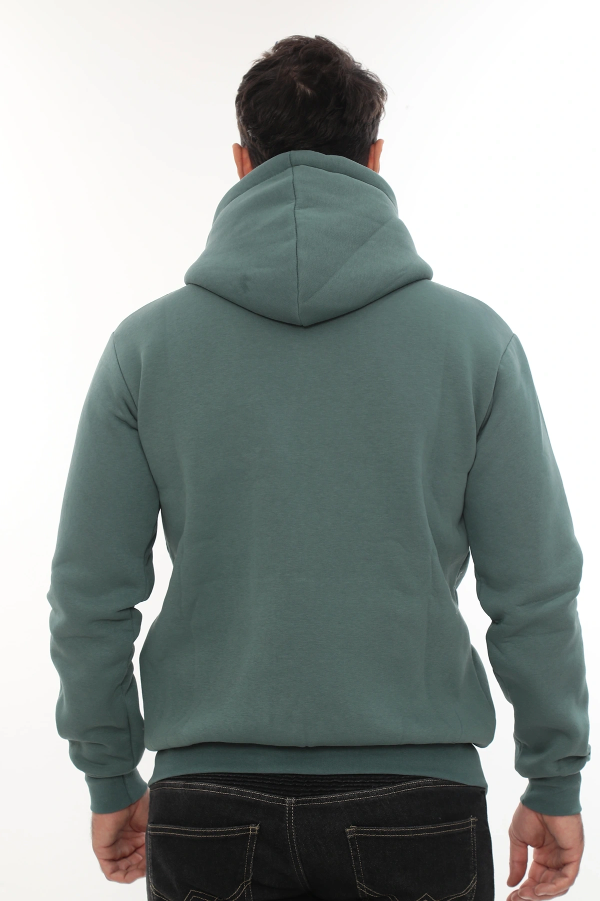 Erkek Petrol Standart Fit Normal Kesim Içi Polarlı Tam Fermuarlı Kapüşonlu Pamuklu Sweatshirt