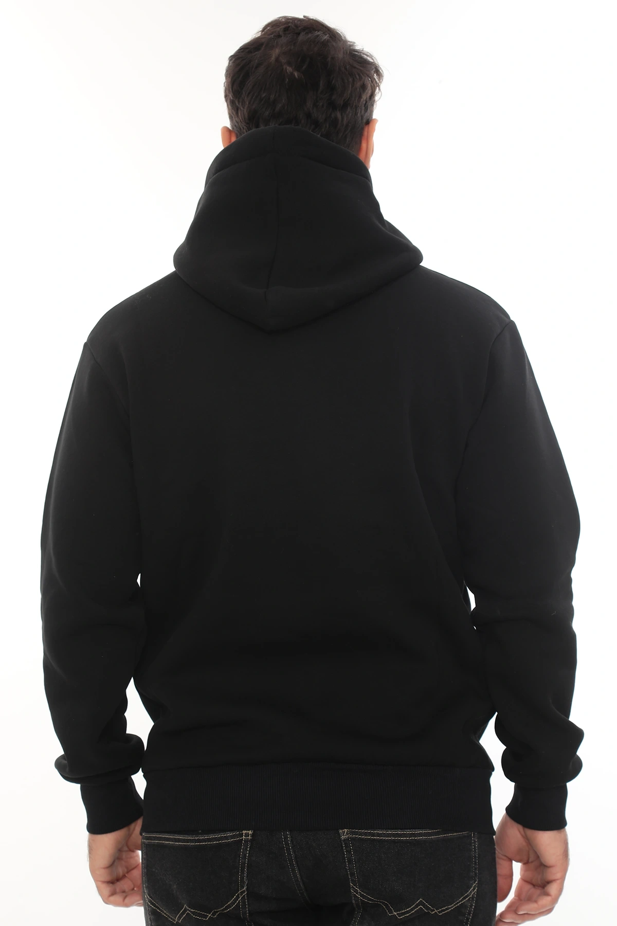Erkek Siyah Standart Fit Normal Kesim Içi Polarlı Tam Fermuarlı Kapüşonlu Pamuklu Sweatshirt