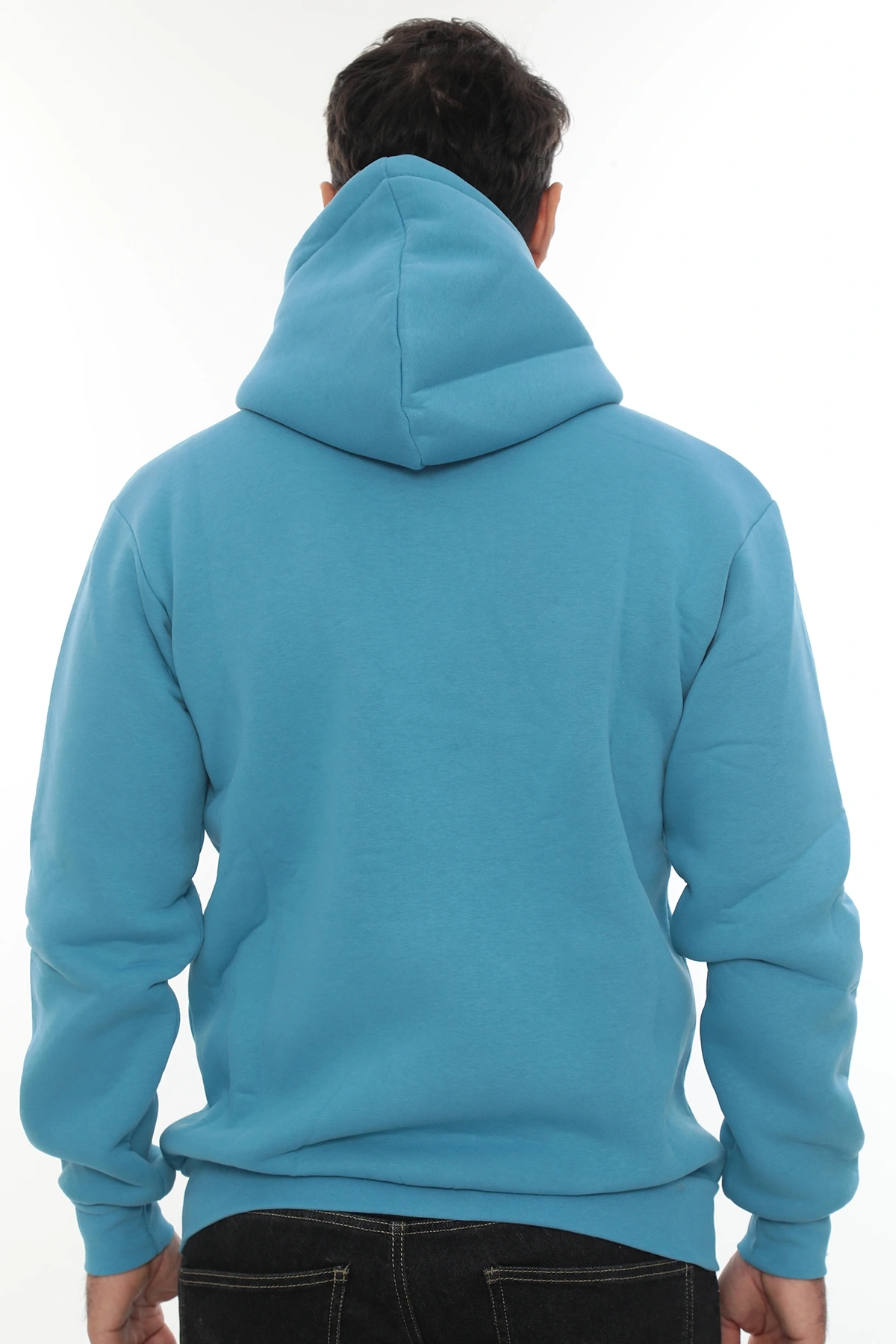 Erkek Turkuaz Standart Fit Normal Kesim Içi Polarlı Tam Fermuarlı Kapüşonlu Pamuklu Sweatshirt