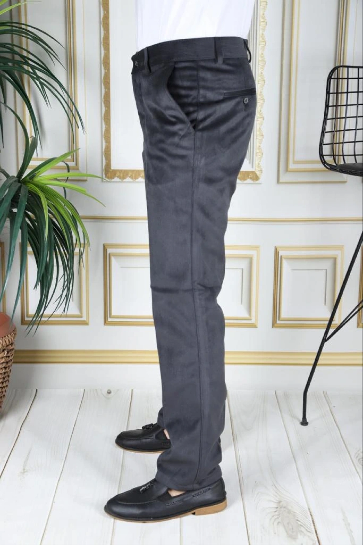 Füme Polarlı Kadife Pantolon Esnek Kalın Fitil Klasik Kesim Yan Cepli Astarlı Phantom Jeans