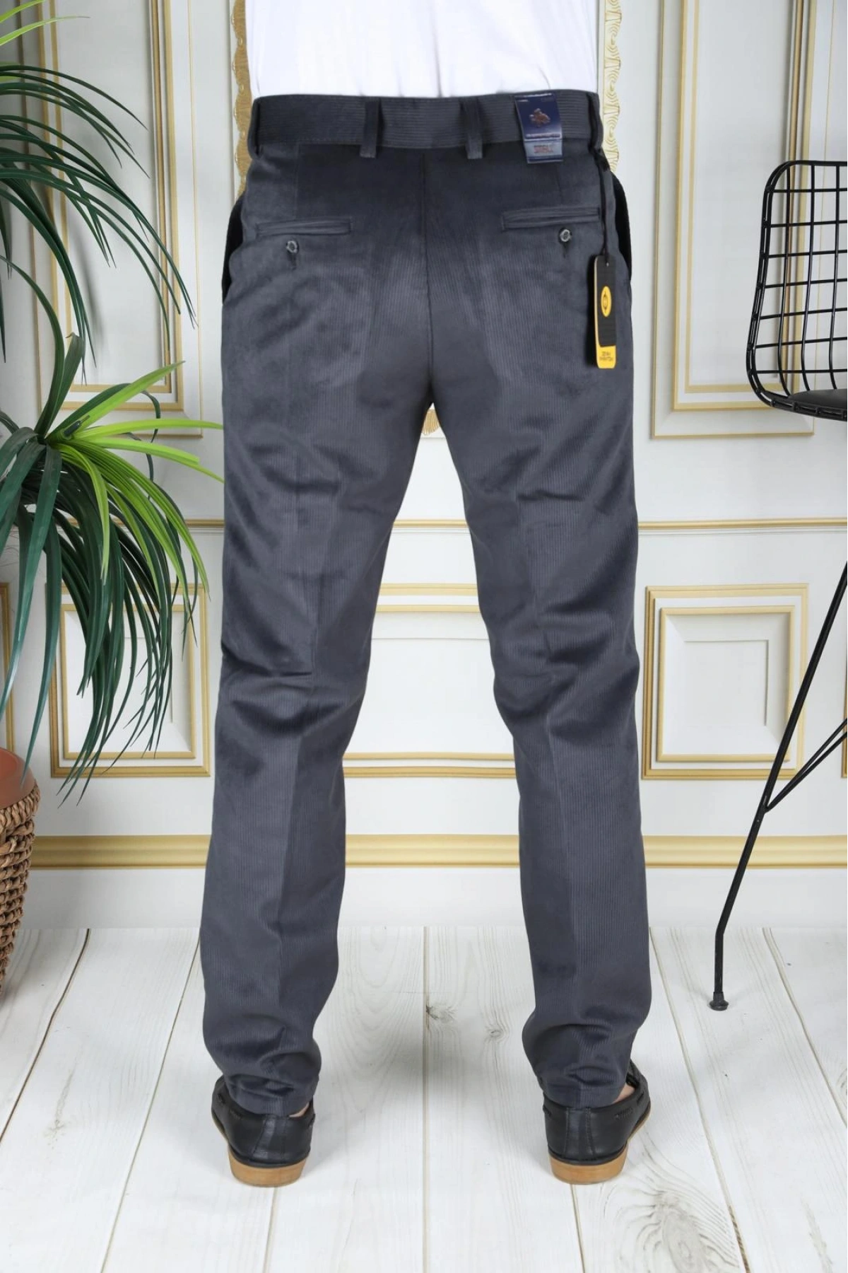 Füme Polarlı Kadife Pantolon Esnek Kalın Fitil Klasik Kesim Yan Cepli Astarlı Phantom Jeans