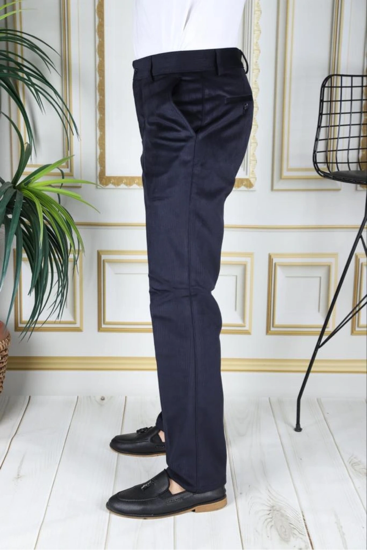 Lacivert Polarlı Kadife Pantolon Esnek Kalın Fitil Klasik Kesim Yan Cepli Astarlı Phantom Jeans