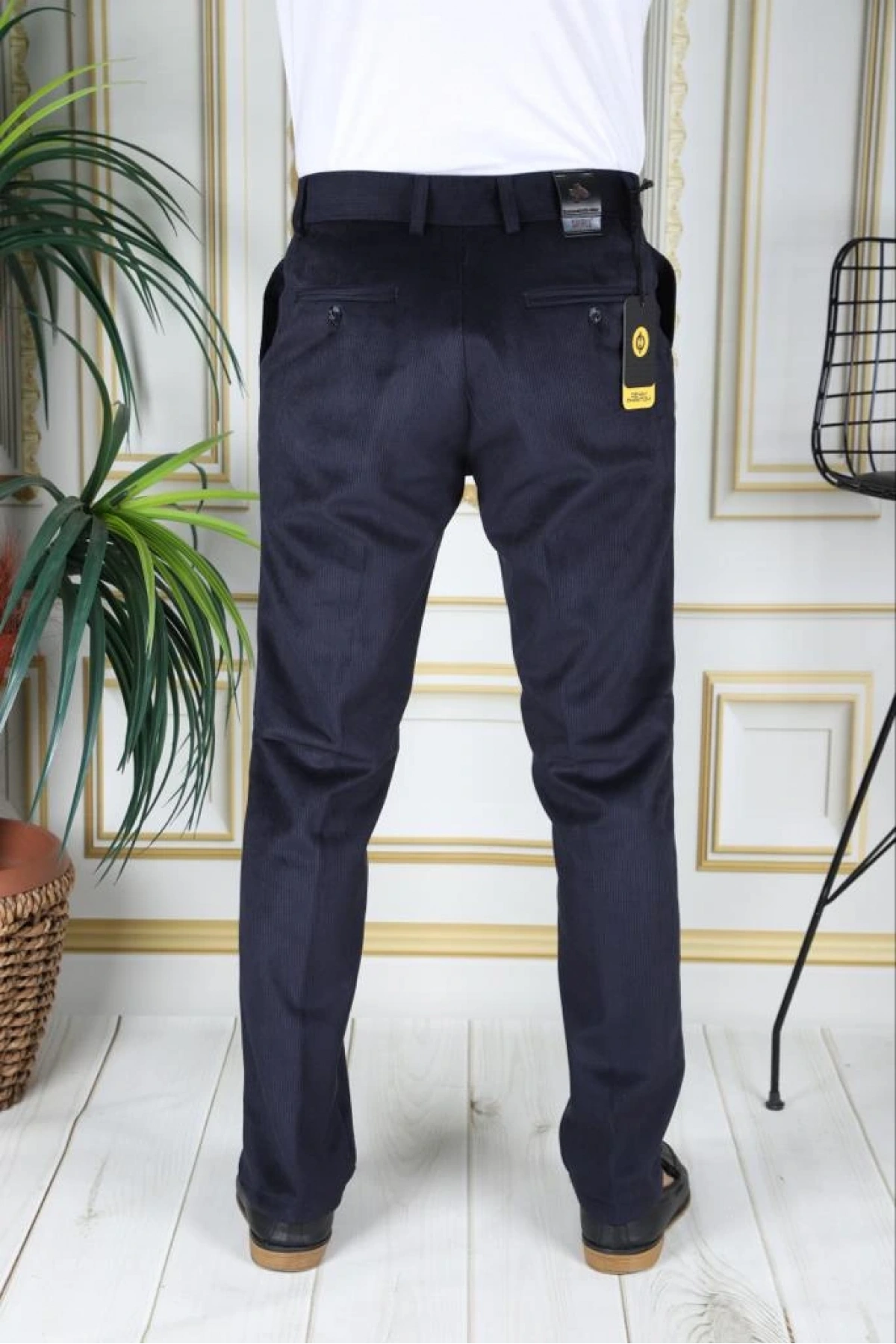 Lacivert Polarlı Kadife Pantolon Esnek Kalın Fitil Klasik Kesim Yan Cepli Astarlı Phantom Jeans