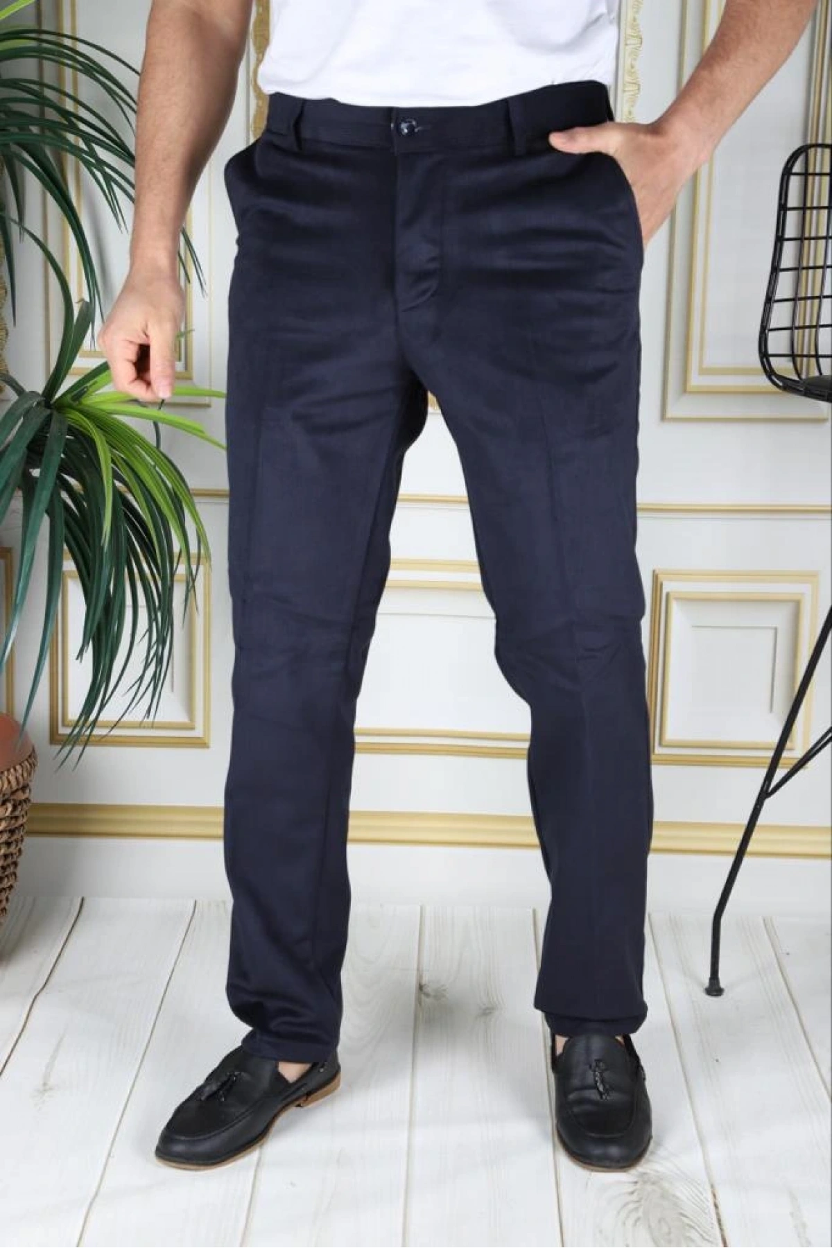 Lacivert Polarlı Kadife Pantolon Esnek Kalın Fitil Klasik Kesim Yan Cepli Astarlı Phantom Jeans