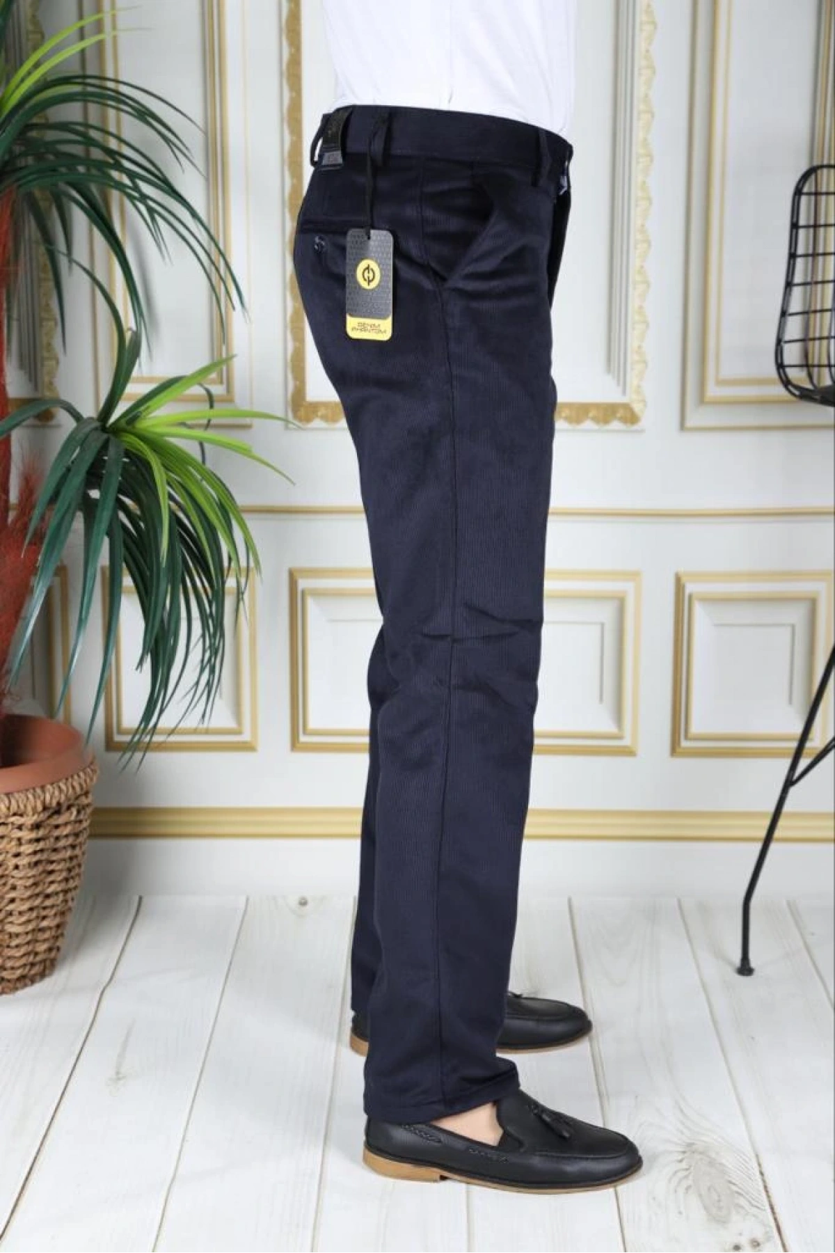 Lacivert Polarlı Kadife Pantolon Esnek Kalın Fitil Klasik Kesim Yan Cepli Astarlı Phantom Jeans