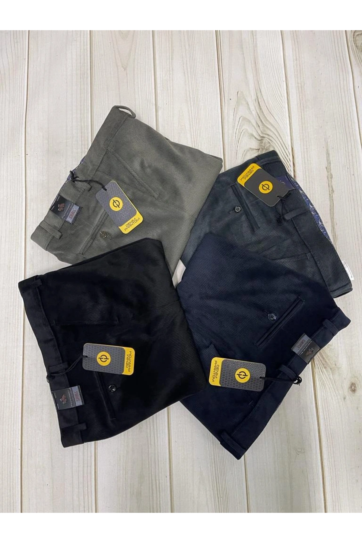 Lacivert Polarlı Kadife Pantolon Esnek Kalın Fitil Klasik Kesim Yan Cepli Astarlı Phantom Jeans