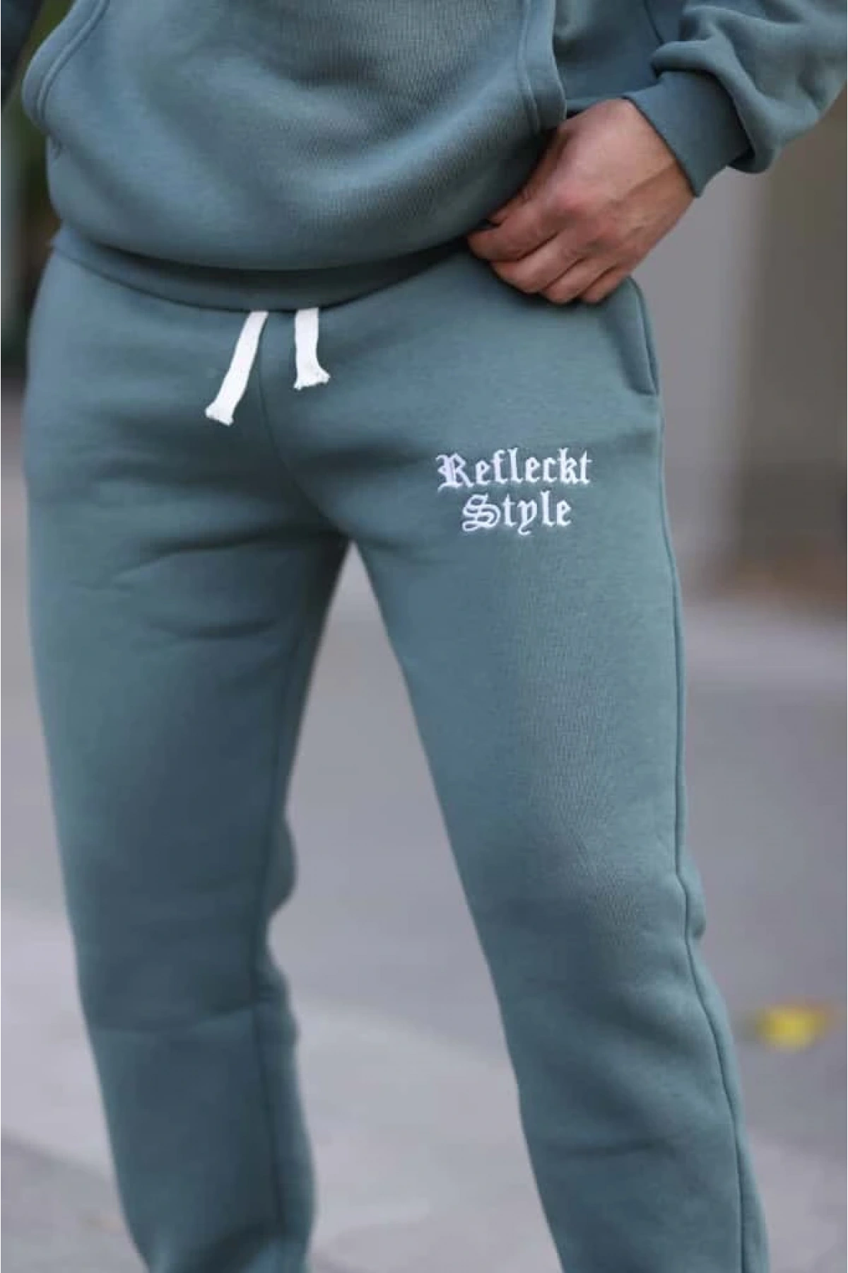 Petrol Şık İçi Polarlı Erkek Eşofman Takımı Paça Lastikli Cepli Kapüşonlu Nakış Detaylı Compact Takım