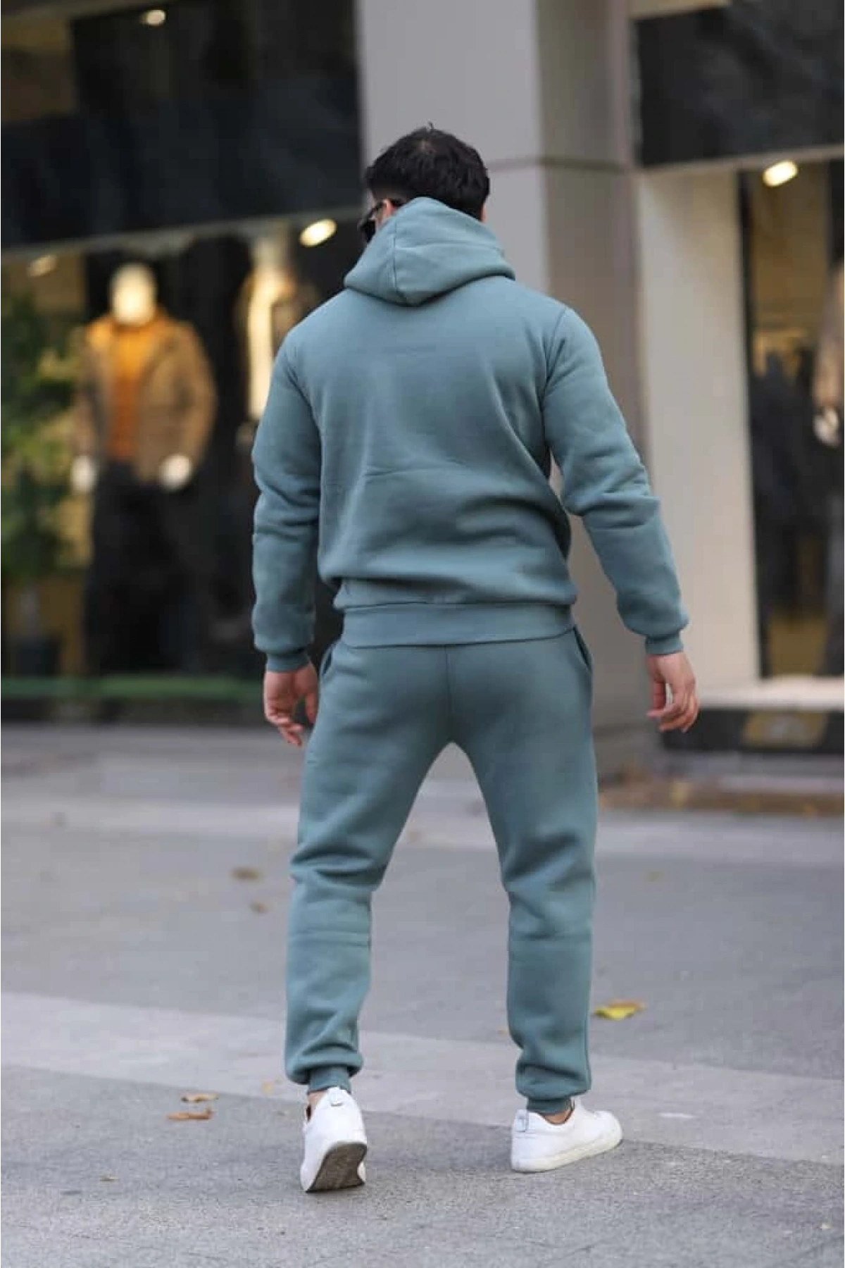 Petrol Şık İçi Polarlı Erkek Eşofman Takımı Paça Lastikli Cepli Kapüşonlu Nakış Detaylı Compact Takım