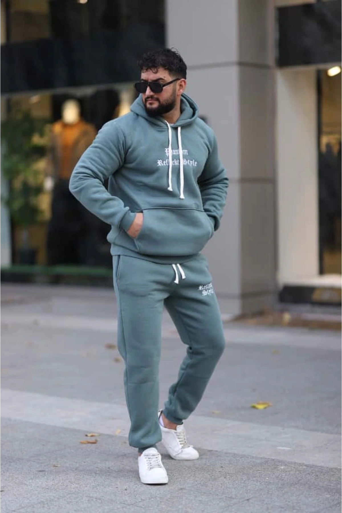 Petrol Şık İçi Polarlı Erkek Eşofman Takımı Paça Lastikli Cepli Kapüşonlu Nakış Detaylı Compact Takım