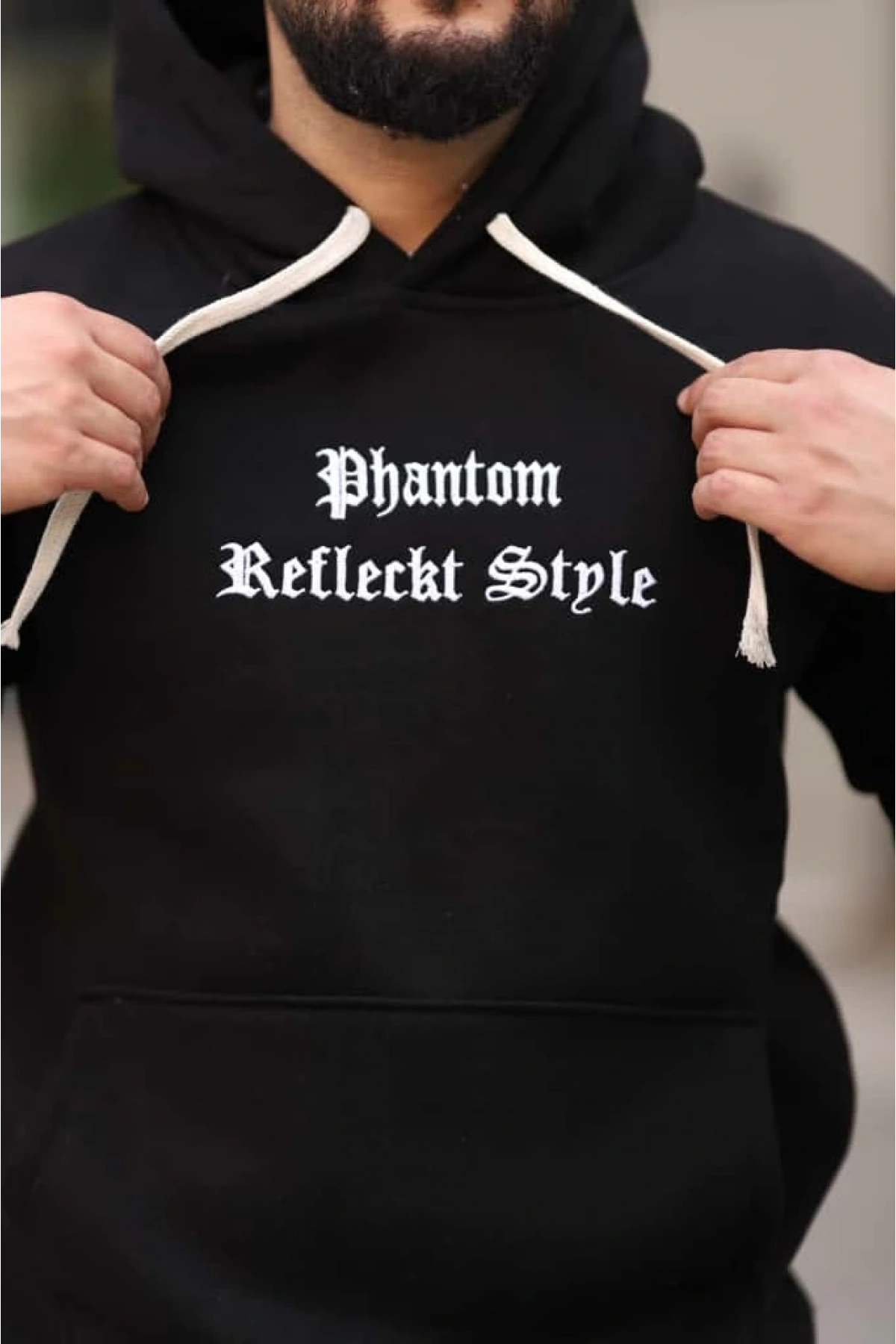 Siyah Şık İçi Polarlı Erkek Eşofman Takımı Paça Lastikli Cepli Kapüşonlu Nakış Detaylı Compact Takım