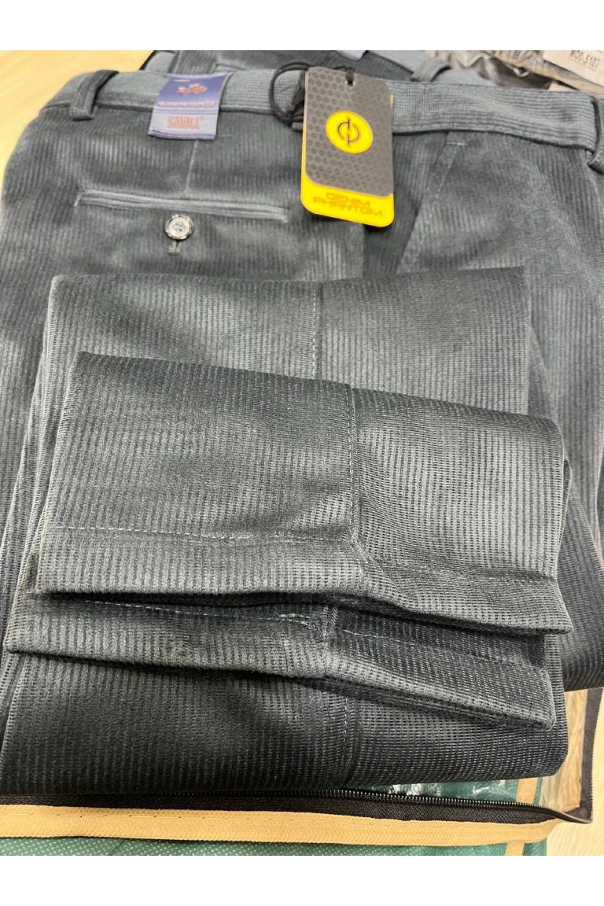 Su Yeşili Polarlı Kadife Pantolon Esnek Kalın Fitil Klasik Kesim Yan Cepli Astarlı Phantom Jeans