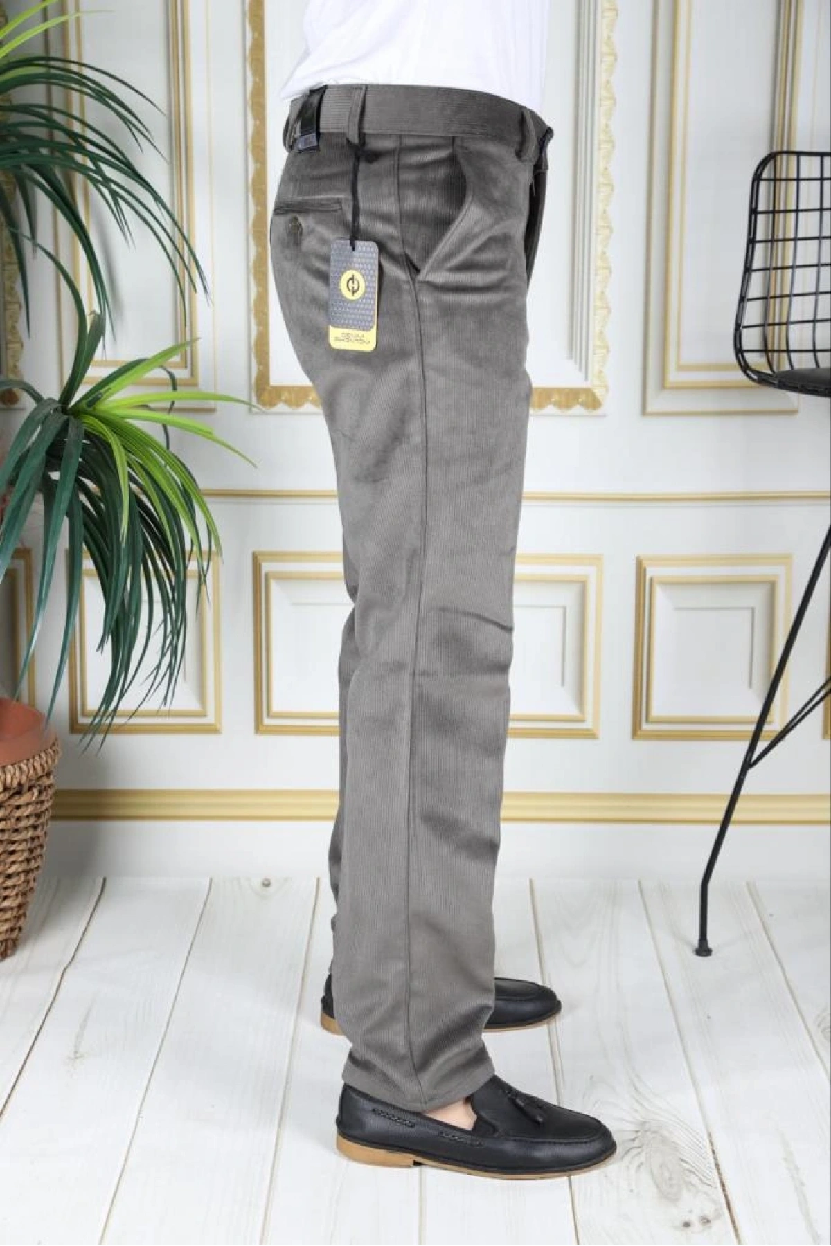 Su Yeşili Polarlı Kadife Pantolon Esnek Kalın Fitil Klasik Kesim Yan Cepli Astarlı Phantom Jeans