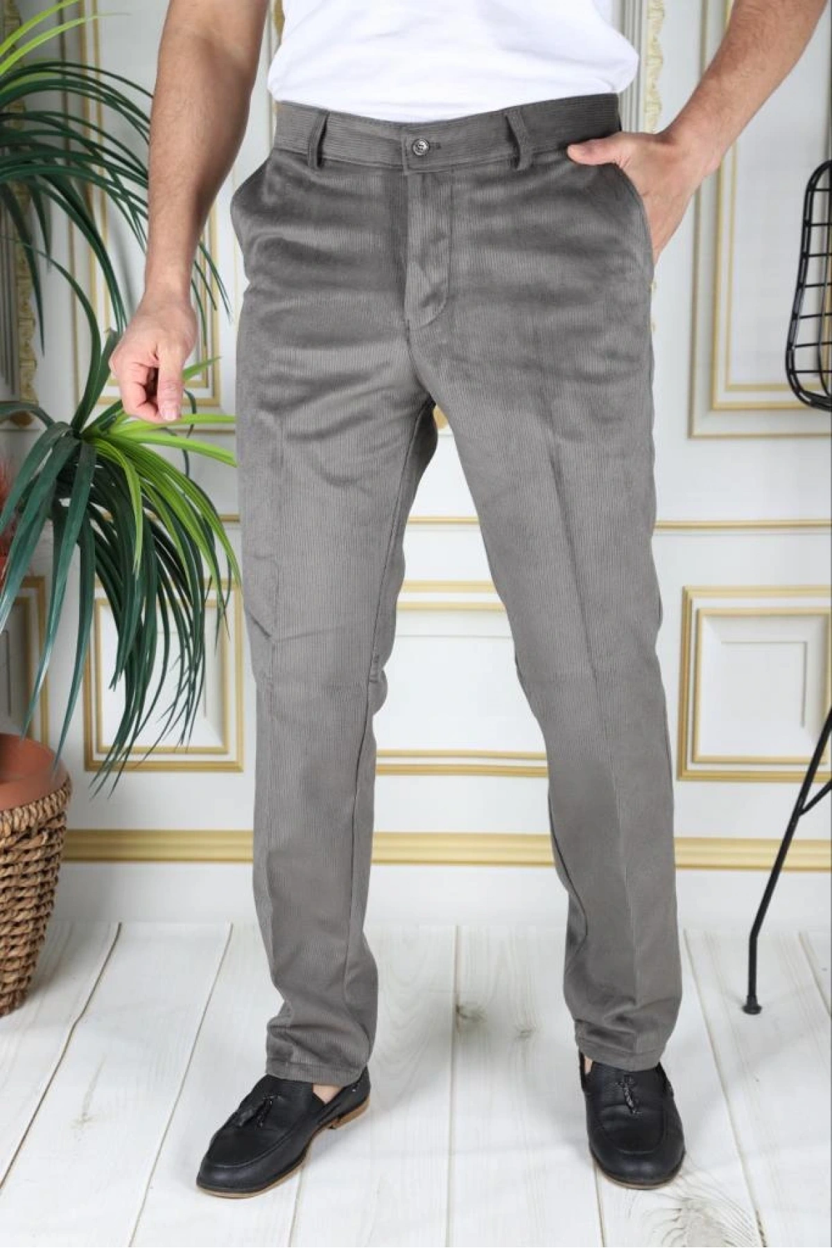 Su Yeşili Polarlı Kadife Pantolon Esnek Kalın Fitil Klasik Kesim Yan Cepli Astarlı Phantom Jeans