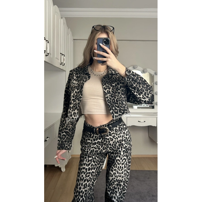 Leopar Crop Ceket