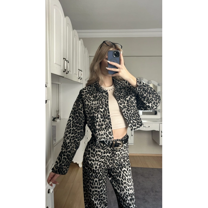 Leopar Crop Ceket