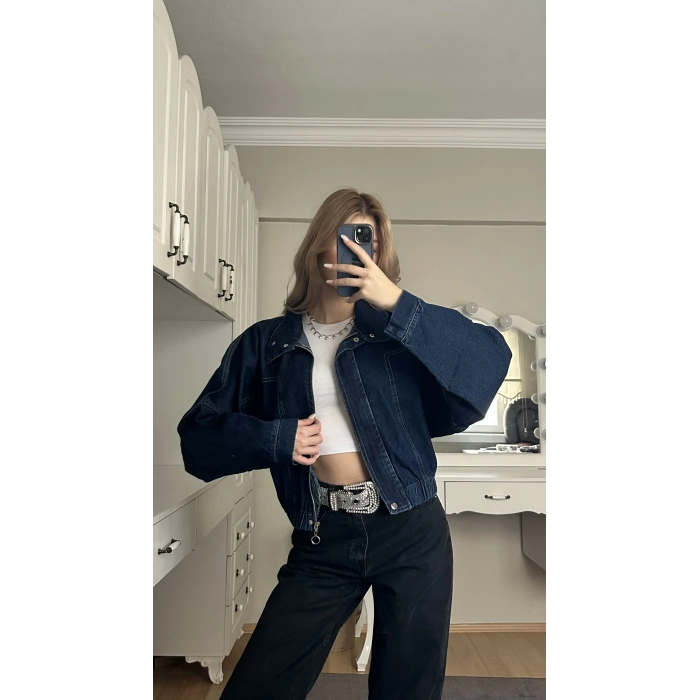 Koyu Mavi Oversize Kot Ceket