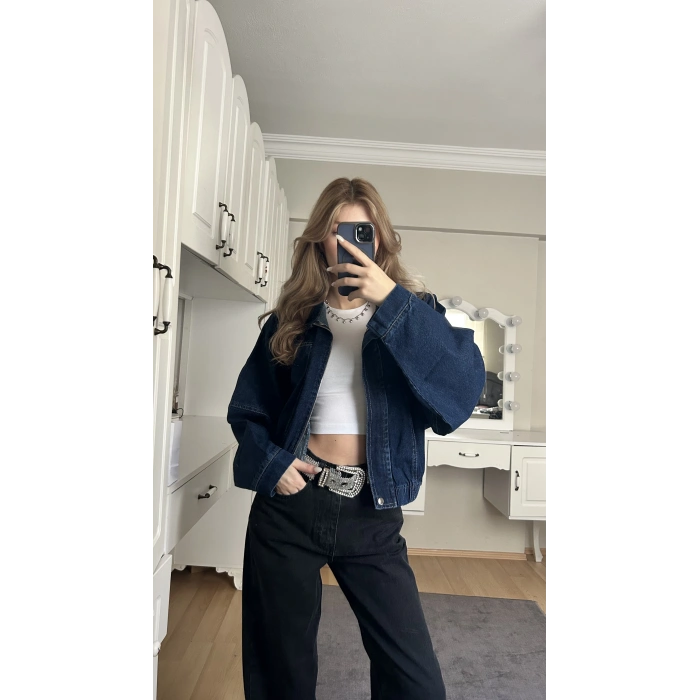 Koyu Mavi Oversize Kot Ceket