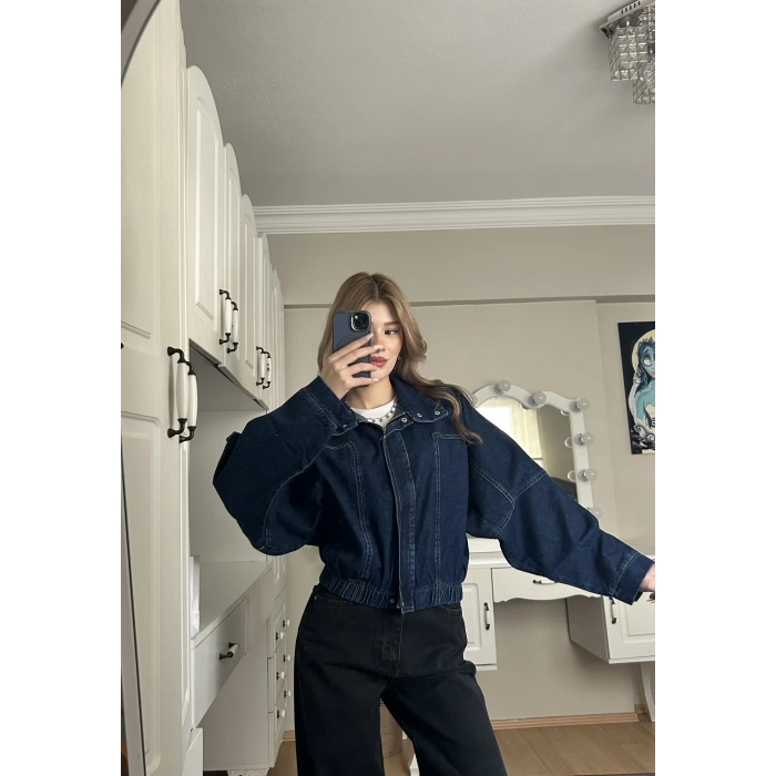 Koyu Mavi Oversize Kot Ceket