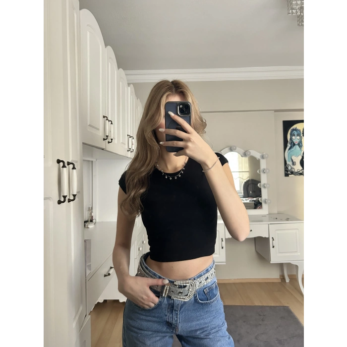 Siyah Basic Crop Tshirt